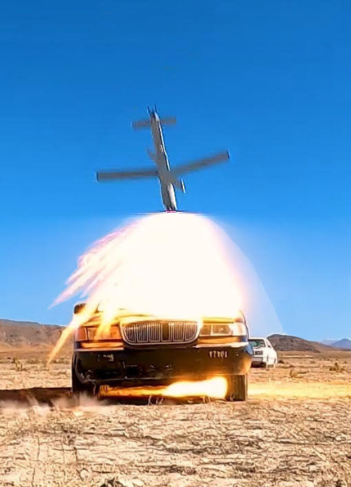 A Hero-120 loitering munition attacks a car during a test. <em>Mistral Inc.</em>
