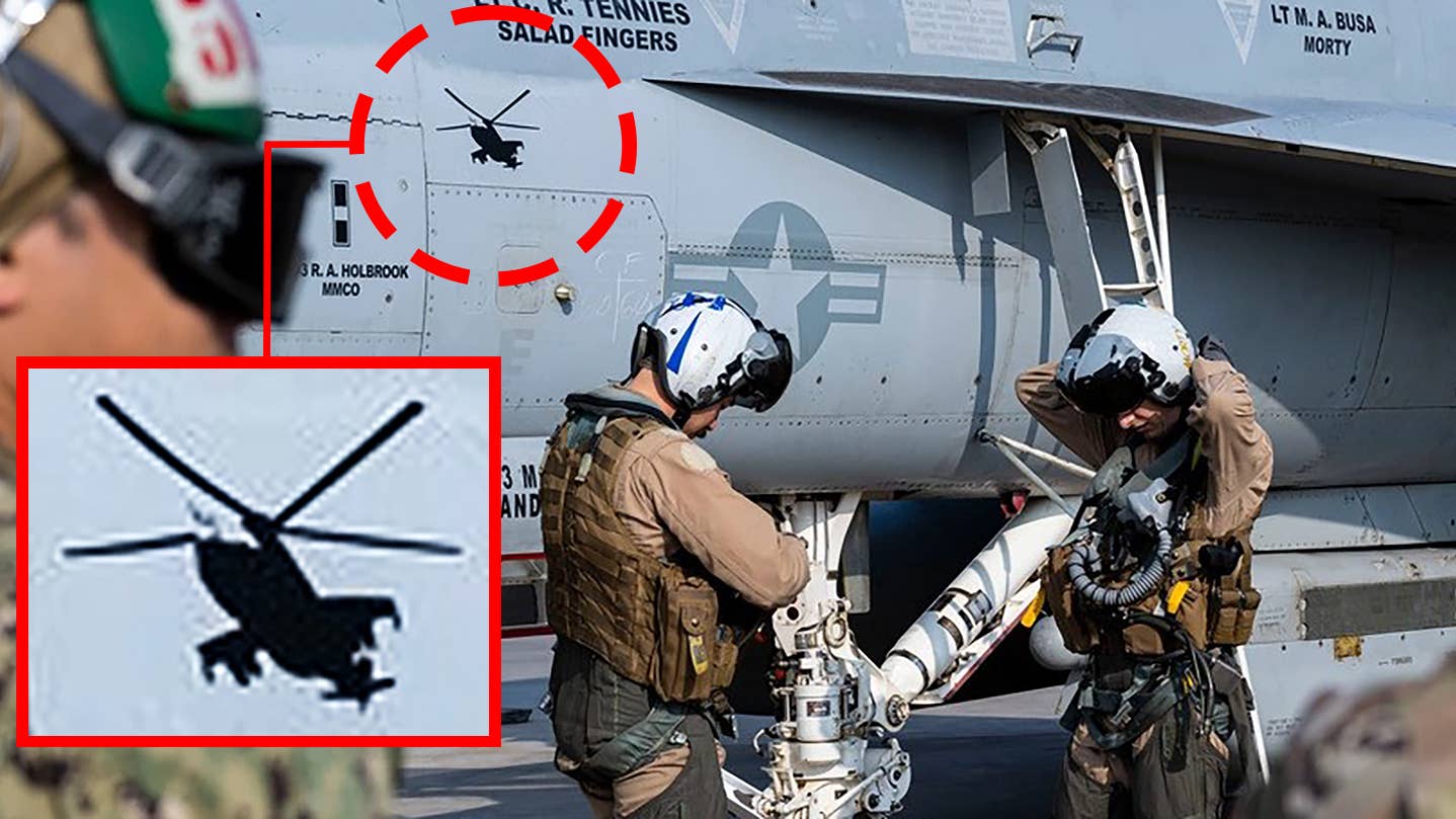 A Navy Growler electronic attack jet now sports a Hind helicopter "kill mark"