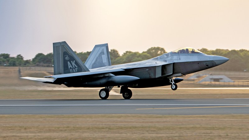 F-22 Raptors land at RAF Lakenheath