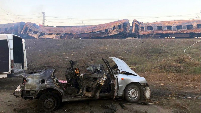 Ukraine independence day train strike