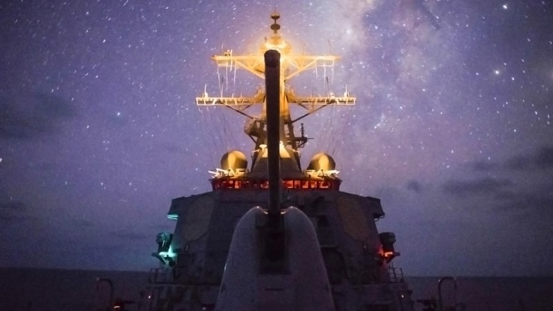 Swarmed Navy Destroyer Had Its Bridge Illuminated By Mysterious Drones