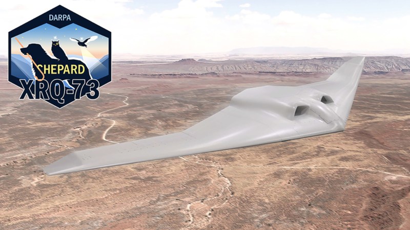 A secretive stealthy drone being developed under the Defense Advanced Research Projects Agency's Series Hybrid Electric Propulsion AiRcraft (SHEPARD) Demonstration program has now been designated the XRQ-73.