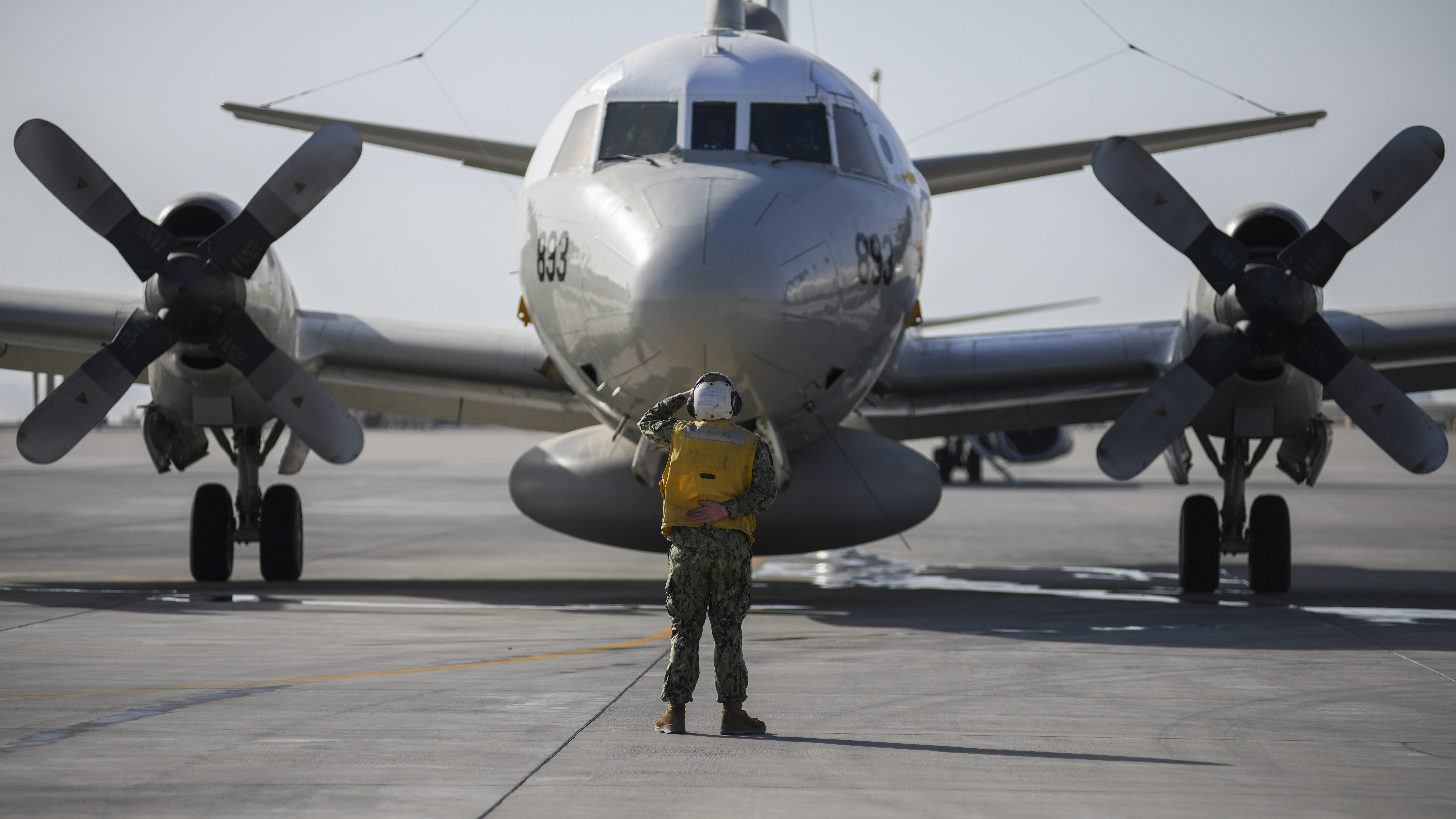 240928-N-AC117-1118 (Sept. 28, 2024) A U.S. Navy EP-3E Airborne Reconnaissance Integrated Electronic System (ARIES) II, assigned to the “World Watchers” of Fleet Air Reconnaissance Squadron 1 (VQ-1), prepares to take flight within the U.S. 5th Fleet area of operation.