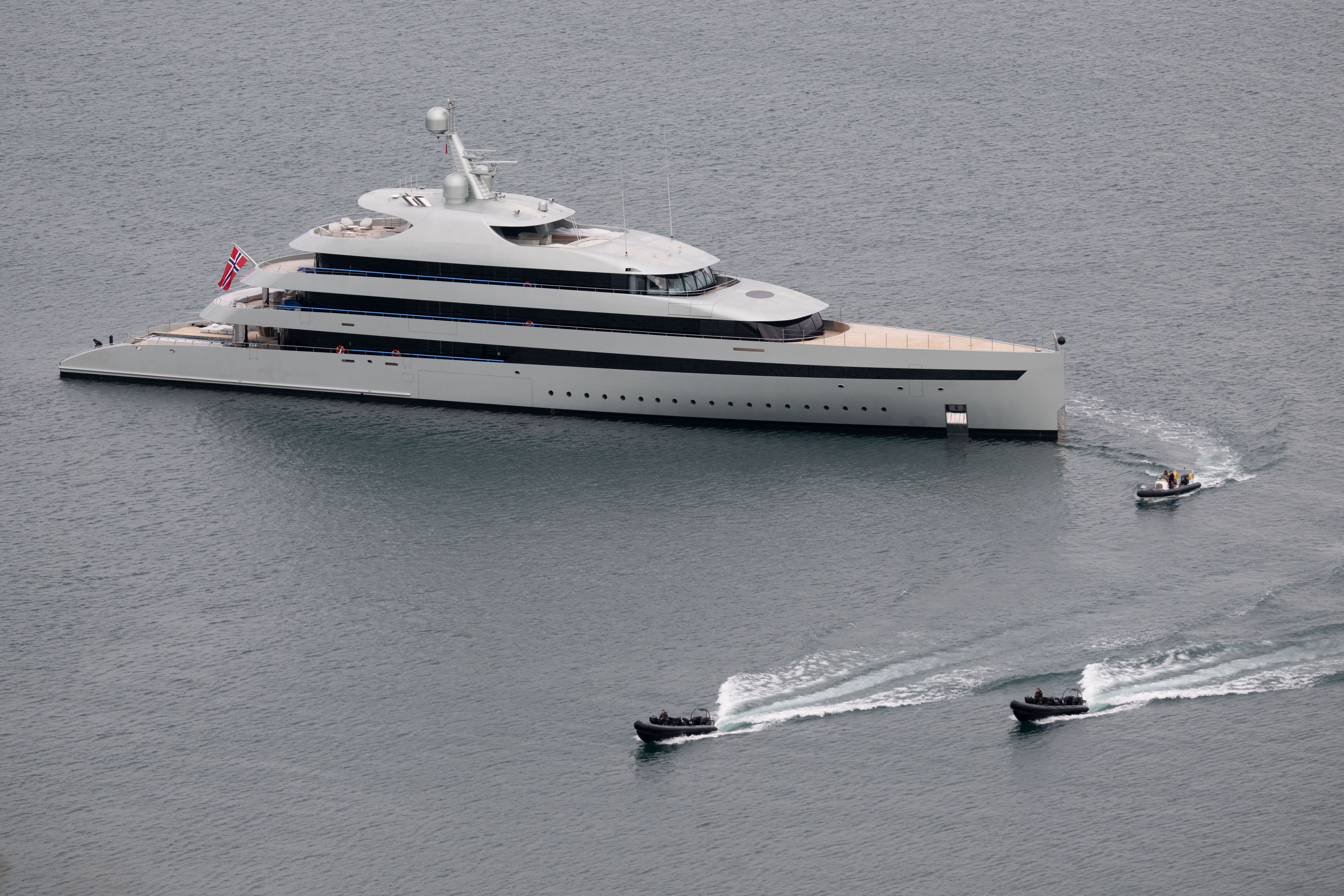 PORTLAND, ENGLAND - SEPTEMBER 25: Production and film crew are seen on the super-yacht Savannah in Portland Port as they film the Netflix film adaptation of Ruth Ware’s bestselling novel ‘The Woman in Cabin 10,’ starring Keira Knightley, Guy Pearce and Hannah Waddingham, on September 25, 2024 in Portland, United Kingdom. (Photo by Finnbarr Webster/Getty Images)