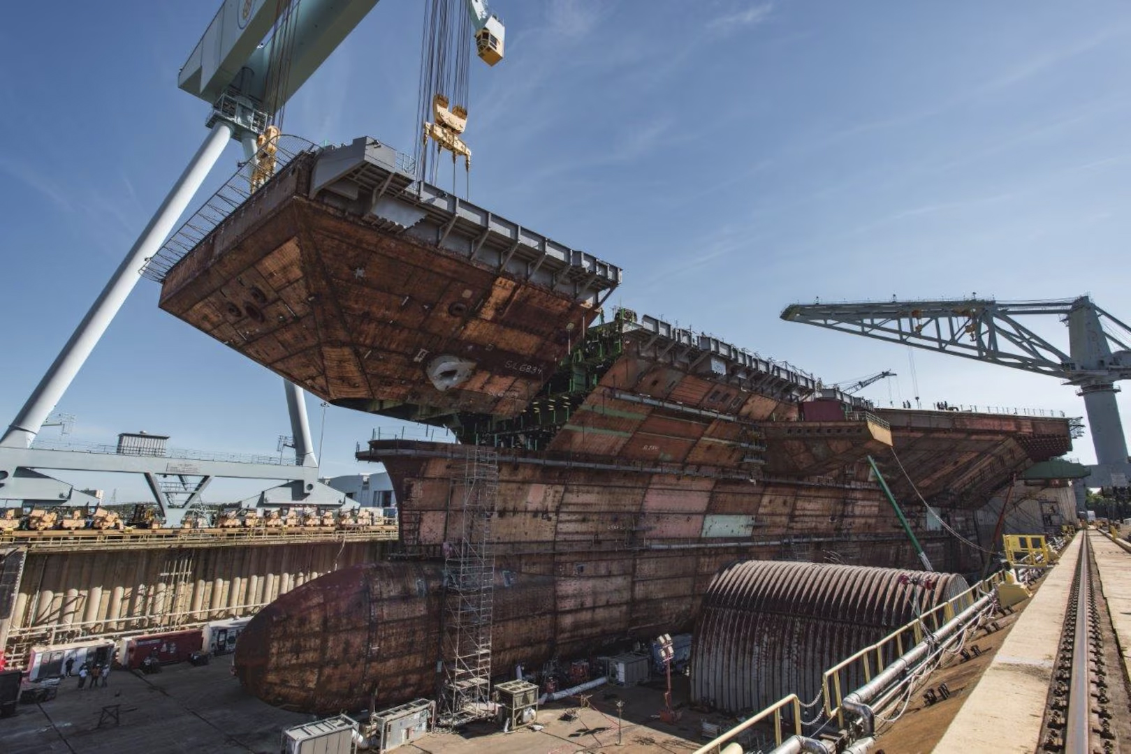 The future aircraft carrier USS John F. Kennedy (CVN-79) under construction in 2019. (U.S. Navy)