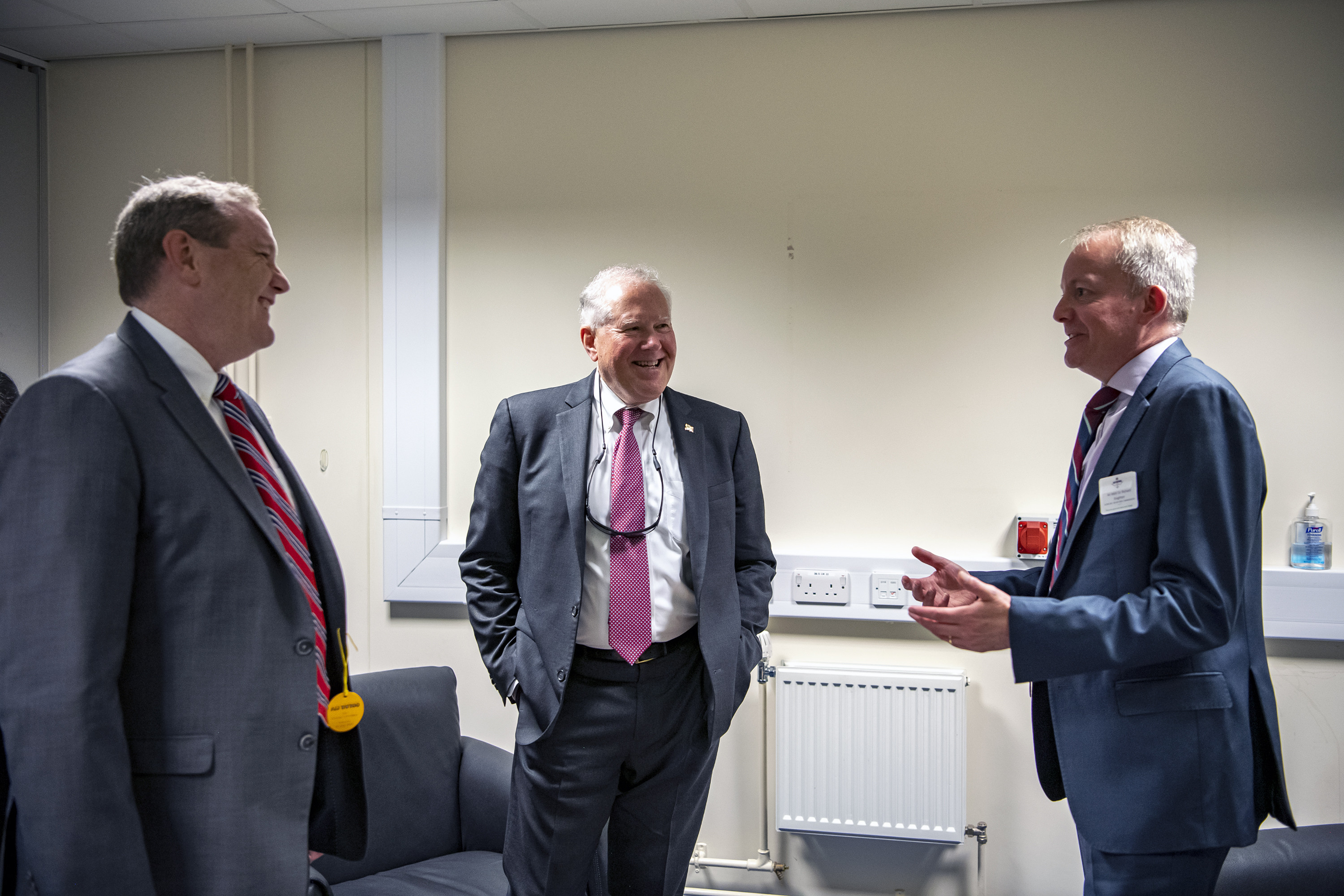 Secretary of the Air Force Frank Kendall, center, along with Andrew Hunter, center left, Assistant Secretary of the Air Force for Acquisition, Technology and Logistics, meet with Air Marshal Richard Knighton, UK Ministry of Defence Deputy Chief of Defence Staff, during the Royal International Air Tattoo at RAF Fairford, England, July 16, 2022. Kendall attended RIAT to meet with air and space chiefs and defense officials from other nations and demonstrate the Department of the Air Force’s commitment to its allies and partners. (U.S. Air Force photo by Staff Sgt. Eugene Oliver)