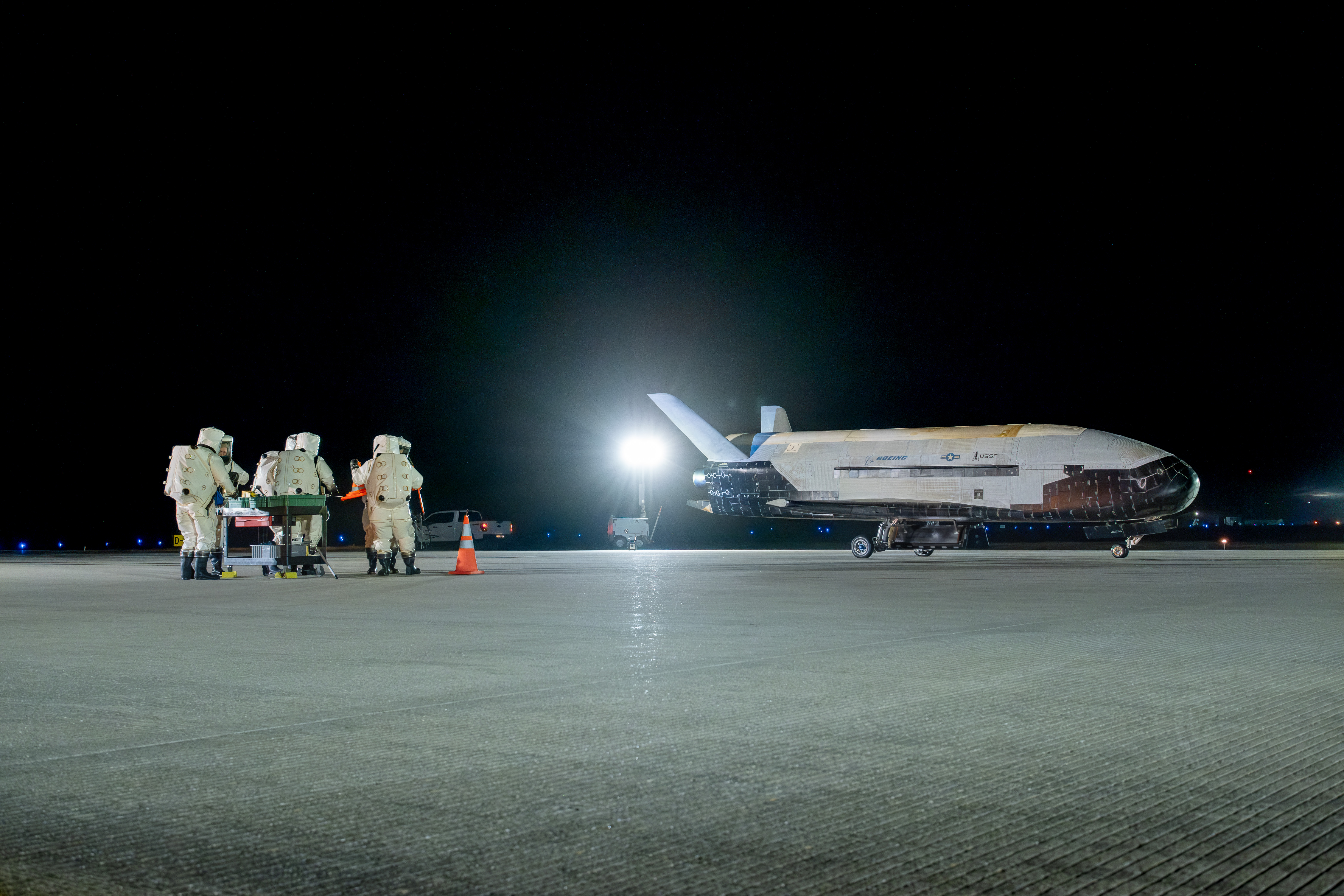 The U.S. Space Force’s X-37B Orbital Test Vehicle Mission Seven successfully landed at Vandenberg Space Force Base, California, March 7, 2025. The X-37B landed at Vandenberg Space Force Base, California, to exercise the service's ability to recover the spaceplane across multiple sites. (U.S. Space Force courtesy photo)
