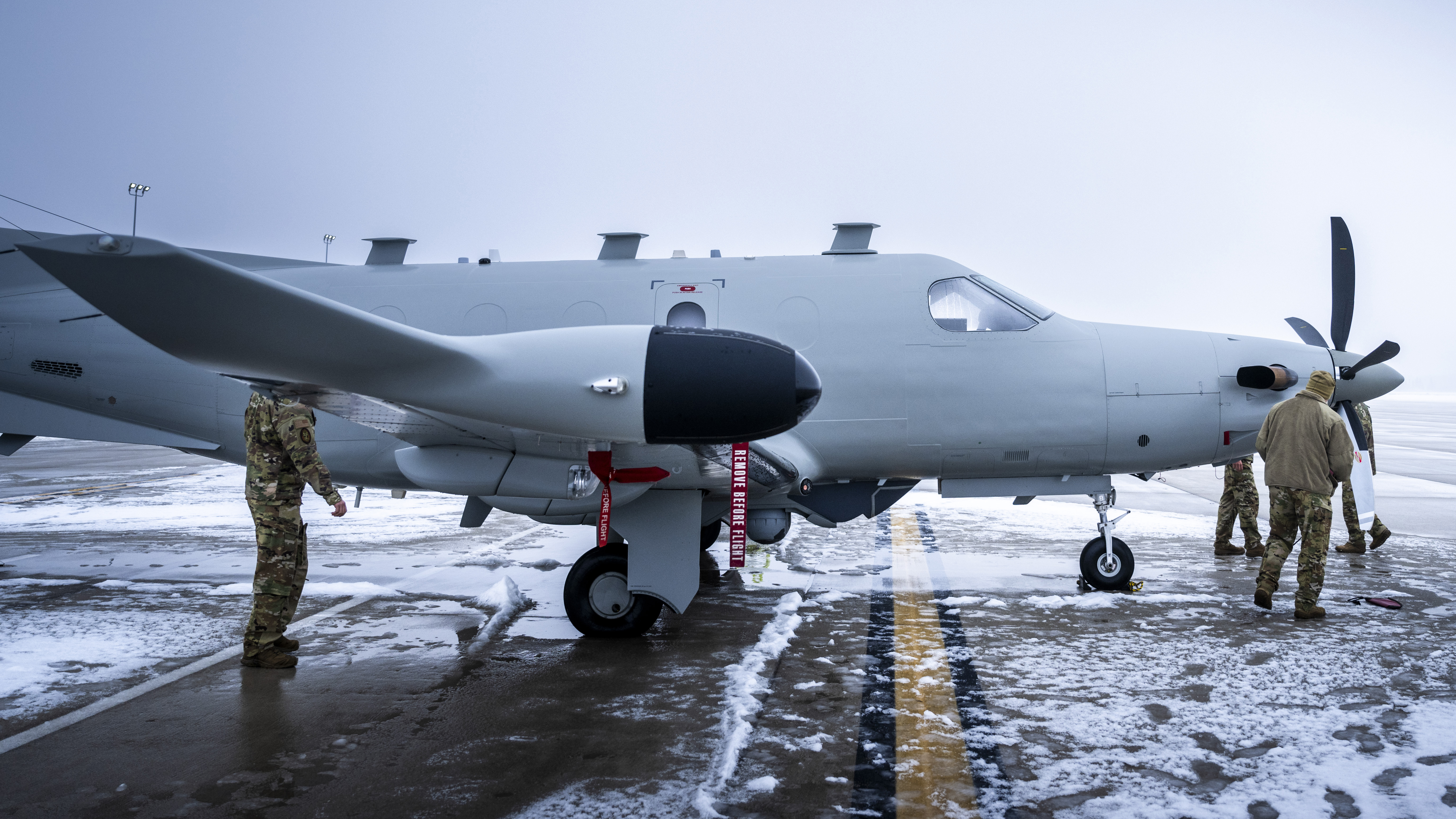 U.S. Air Force Aircrew, 34th Special Operations Squadron, Hurlburt Field, Florida, maintain the U-28A Draco aircraft during Northern Strike 24-1, Jan. 25, 2024, at Alpena Combat Readiness Training Center, Mich. Exercise Northern Strike 24-1, Winter Strike, is a premier reserve component training event that provides Joint fires integration training in support of Special Forces full mission profile (FMP) in a contested cold weather environment. Participating U.S. military training units build readiness by conducting joint all-domain, cold-weather operations designed to meet the Department of Defense’s Arctic Strategy objectives. (U.S. Air National Guard photo by Master Sgt. Scott Thompson)