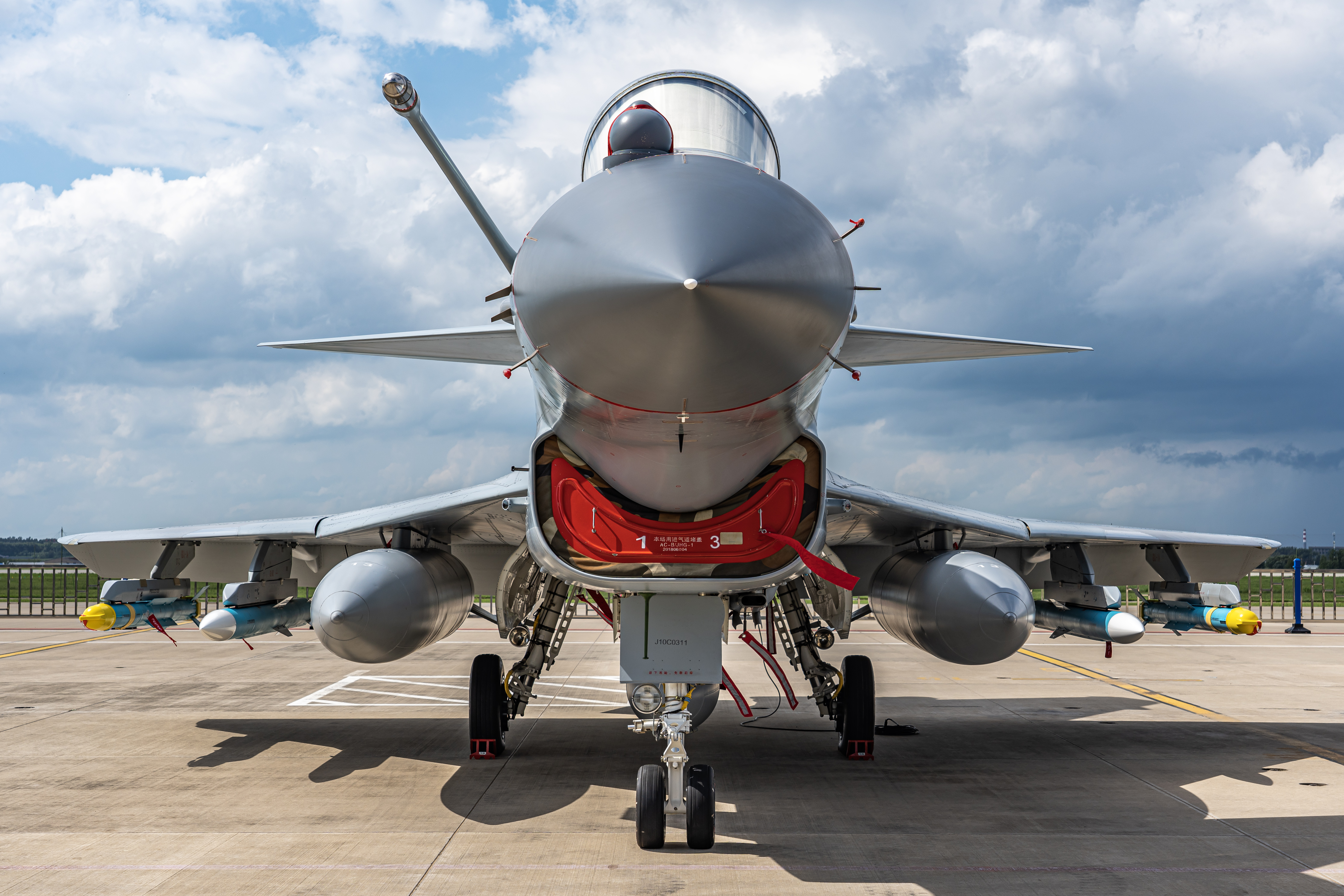 CHANGCHUN, CHINA - JULY 24: J-10C fighter jet sits on static display before 2023 Changchun Air Show on July 24, 2023 in Changchun, Jilin Province of China. (Photo by VCG/VCG via Getty Images)