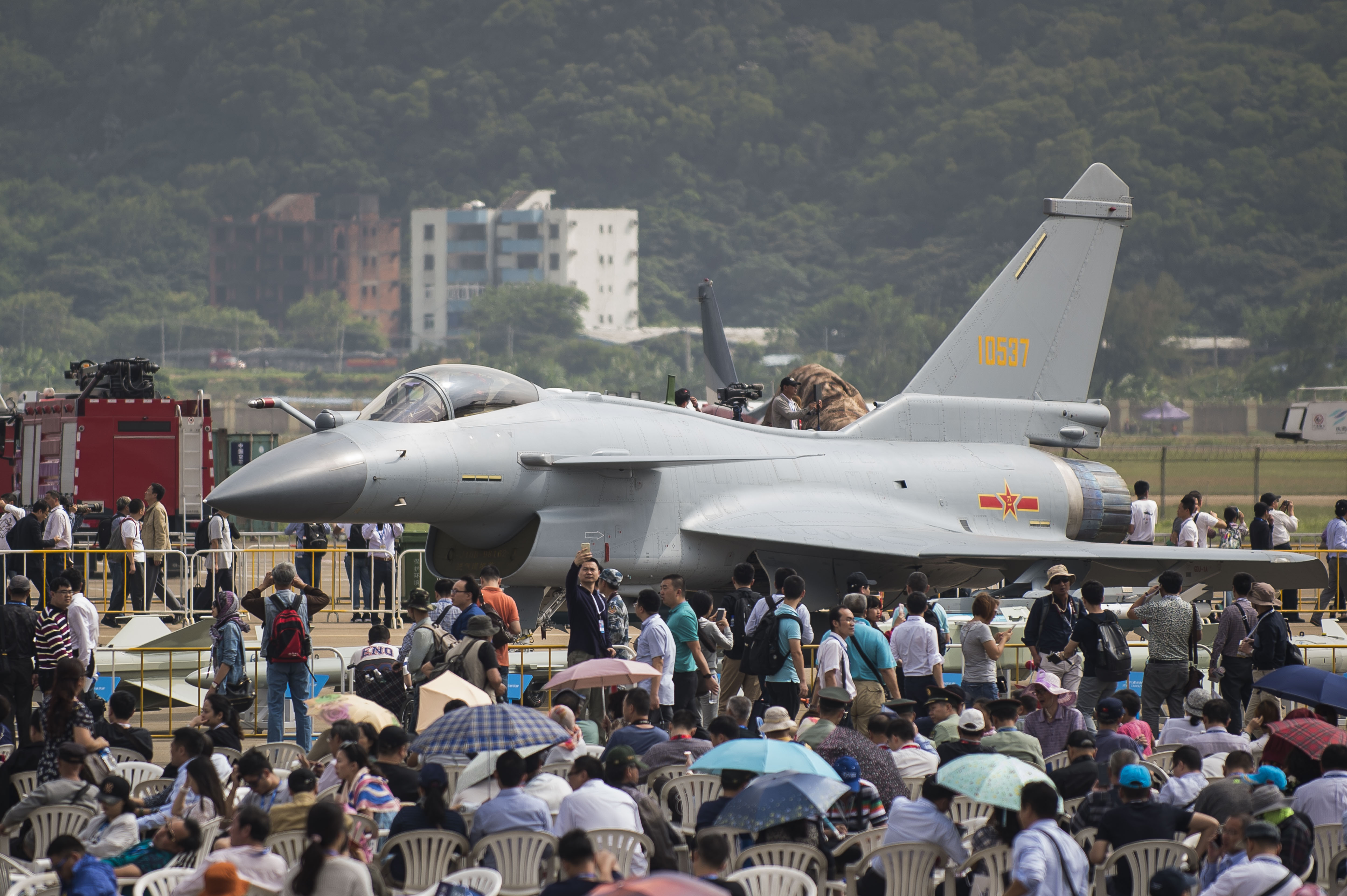 ZHUHAI, CHINA - NOVEMBER 02: China's J10B, by People's Liberation Army Air Force of China, on display at the China International Aviation & Aerospace Exhibition (Airshow China 2016) at China International Aviation Exhibition Center on November 2, 2016 in Zhuhai, China. (Photo by Power Sport Images/Getty Images)