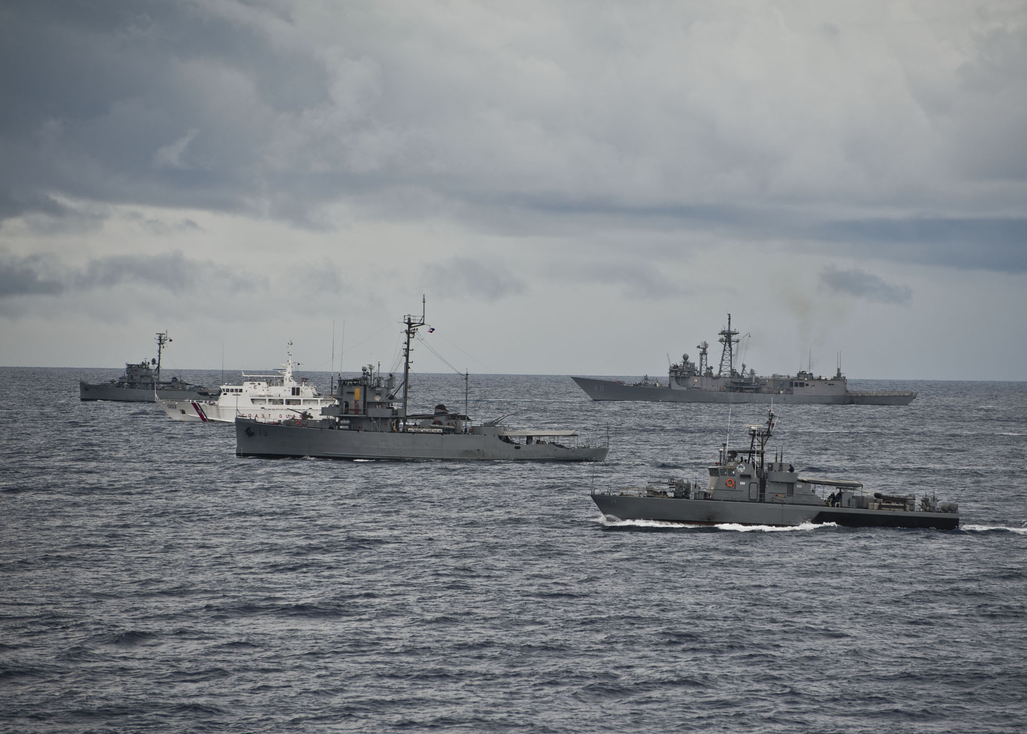 120708-N-HI414-081 CELEBES SEA (July 8, 2012) The Philippine navy coastal patrol craft BRP Salvador Abcede (PG 114), the corvette BRP Miguel Malvar (PS 19), the Philippine coast guard patrol boat PCG Pampanga (SARV 003), BRP IloIlo (PS 32) the U.S. Navy guided-missile frigate USS Vandegrift (FFG 48) and the U.S. Coast Guard cutter USCGC Waesche (WMSL 751) are underway int eh Celebes Sea during the conclusion of the at-sea phase of Cooperation Afloat Readiness and Training (CARAT) Philippines 2012. CARAT is a series of bilateral military exercises between the U.S. Navy and the armed forces of Bangladesh, Brunei, Cambodia, Indonesia, Malaysia, the Philippines, Singapore, and Thailand. Timor Leste joins the exercise for the first time in 2012. (U.S. Navy photo by Mass Communication Specialist 3rd Class Gregory A. Harden II/Released)