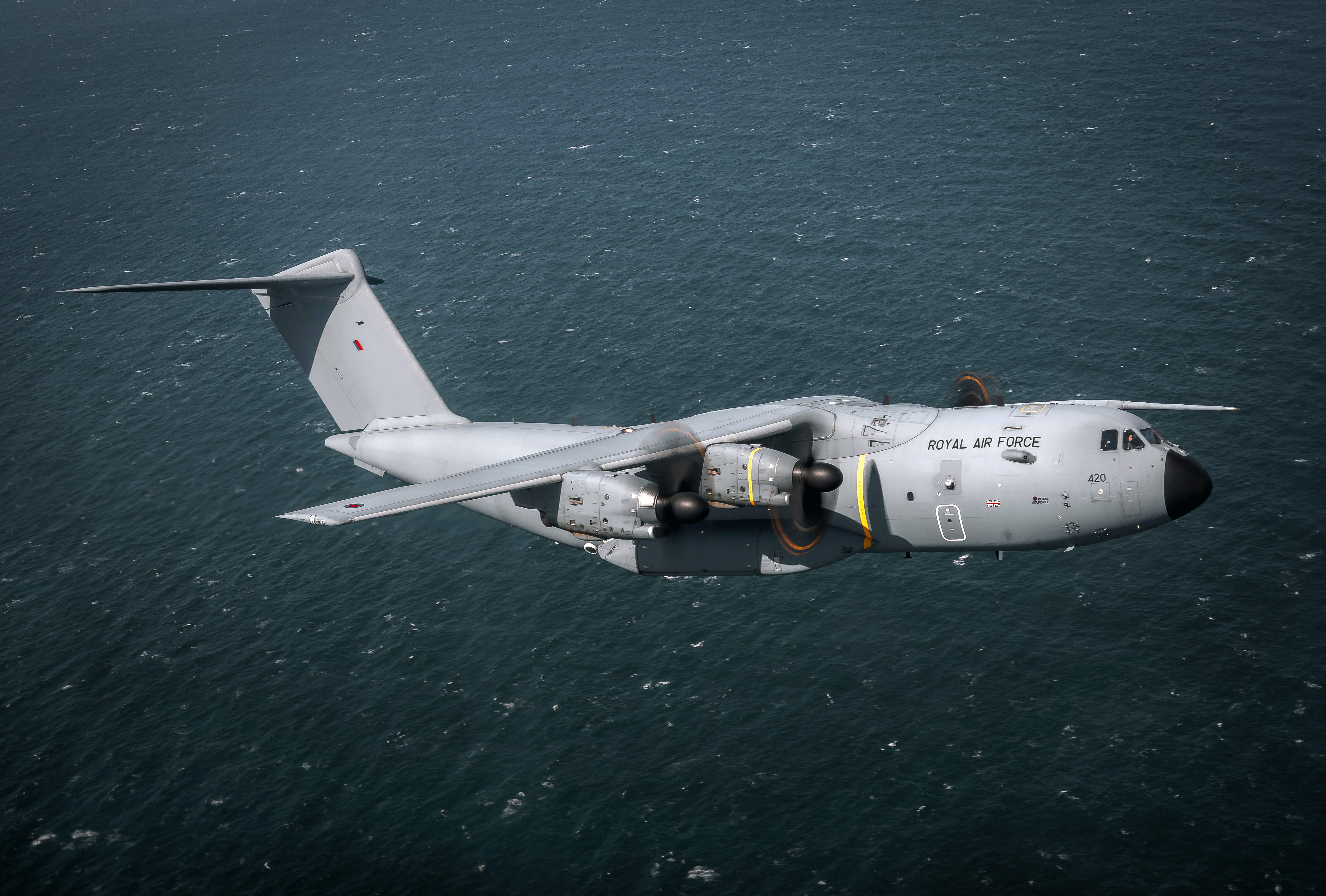 Pictured: A400M ATLAS C.1, (photographed from a 10/101 Squadron Voyager) part of the RAF's Air Mobility Force, out of RAF Brize Norton as she flew towards London as part of a 23-aircraft formation. The Voyager was leading in an A400M piloted by LXX and 30 Squadron in the aerial refuelling position. After meeting up in the hold with the A400M, the aircraft flew into London from the North, flying over Buckingham Palace behind the Battle of Britain Memorial Flight Lancaster. The Armed Forces led commemorations for VE Day 80 throughout this week. They led a major military procession through central London on Monday 5 May, followed by the Royal Air Force flypast of 23 modern and historic aircraft.