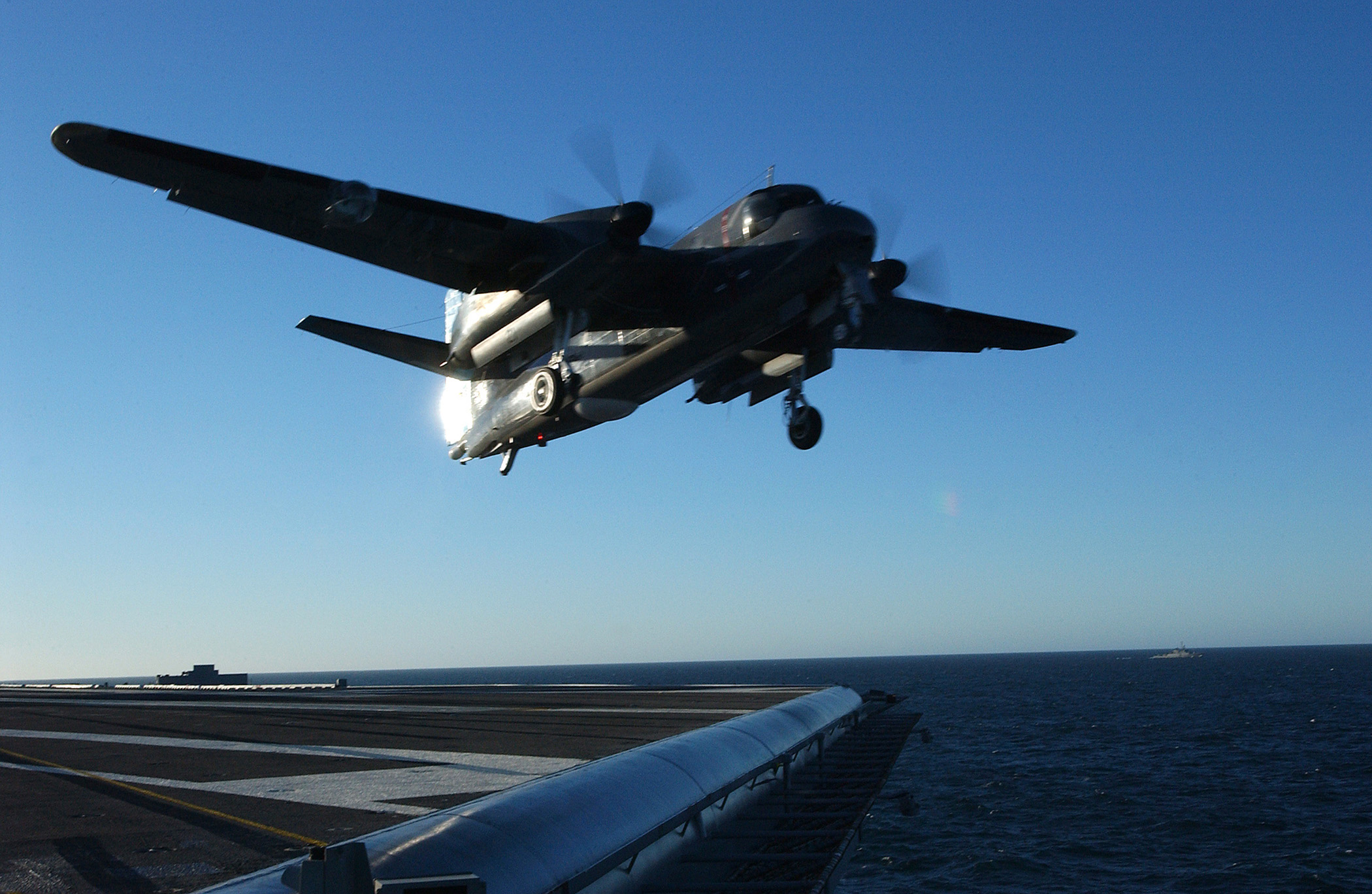 040617-N-8213G-113 USS Ronald Reagan (CVN 76), June 17, 2004 ñ Onboard USS Ronald Reagan (CVN 76), an Argentinean S-2, peforms a touch and go during flight-ops. Reagan is circumnavigating South America during transit to its new homeport of San Diego. U.S. Navy photo by Photographer's Mate Airman Konstandinos Goumenidis. (RELEASE)