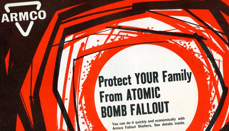 An informational brochure titled "Protect Your Family from Atomic Bomb Fallout" features an abstract illustration insinuation an explosion on the cover, circa 1961. (Jim Heimann Collection/Getty Images)