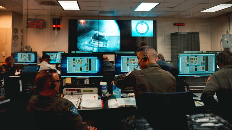 377th Test and Evaluation Group missile operators conduct mission operations at Vandenberg Space Force Base, Calif., Feb. 18, 2025. The 377 TEG, the nation’s only dedicated intercontinental ballistic missile (ICBM) test organization, oversaw an operational test launch of an Air Force Global Strike Command unarmed Minuteman III intercontinental ballistic missile. Fired at 1 a.m. Pacific Time on Feb. 19, 2025, the missile traveled approximately 4,200 miles at speeds up to 15,000 miles per hour before impacting in the Pacific Ocean.