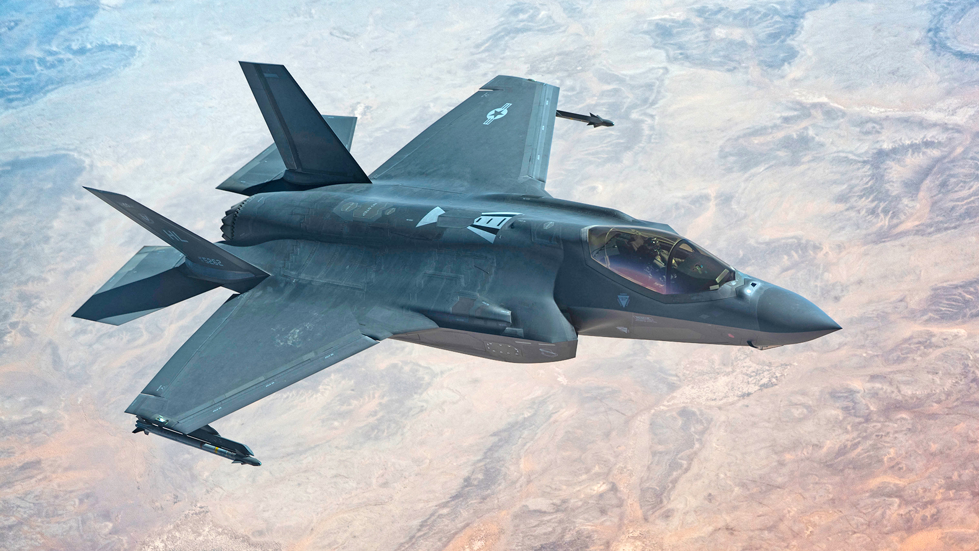 A U.S. Air Force F-35 Lightning II departs after refueling over the U.S. Central Command area of responsibility, May 27, 2025. The F-35 Lightning II's advanced fifth-generation capabilities provides greater options and flexibility to commanders, including unsurpassed situational awareness, positive target identification, and precision strike functions in all operational and combat conditions. (U.S. Air Force photo by Senior Airman Natalie Jones)