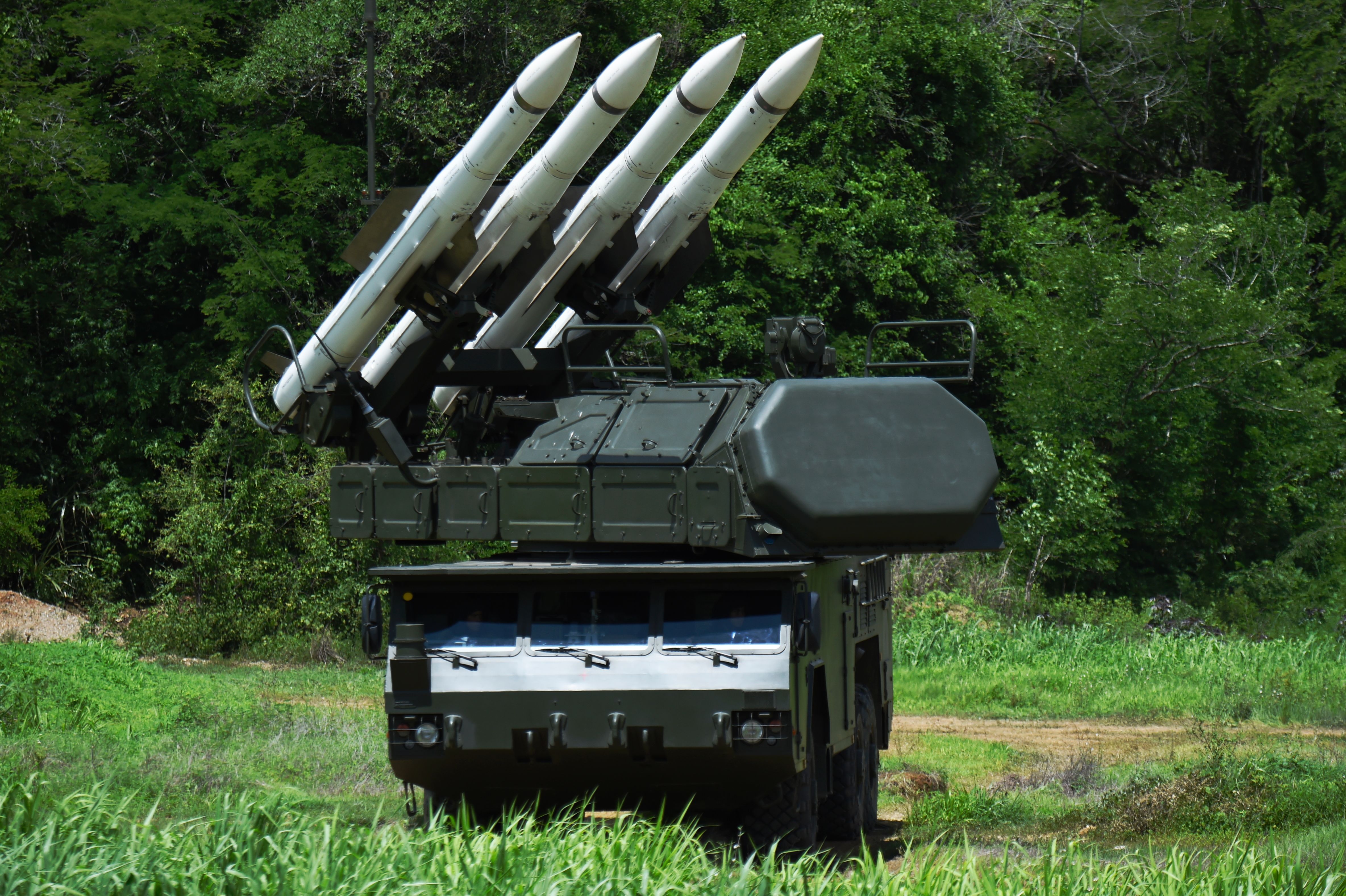 View of a Russian missile system (BUK-M2E) during a military training in Caracas on May 21, 2016. President Nicolas Maduro imposed a state of emergency earlier this week and ordered the two-day war games to show that the military can tackle domestic and foreign threats he says are being fomented with US help. / AFP / JUAN BARRETO (Photo credit should read JUAN BARRETO/AFP via Getty Images)