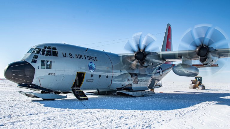 A LC-130 "Skibird" assigned to the 109th Airlift Wing, New York Air National Guard, operates in Antarctica in 2022.