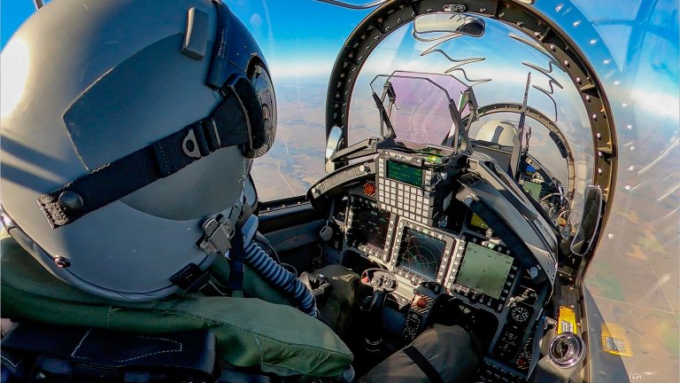 Flying aboard the M-346 Master jet trainer that could replace the Navy's T-45.