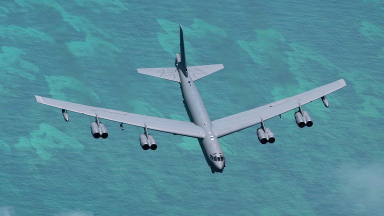 A trio of U.S. Air Force B-52 bombers was tracked flying orbits in international airspace off the coast of Venezuela earlier today.