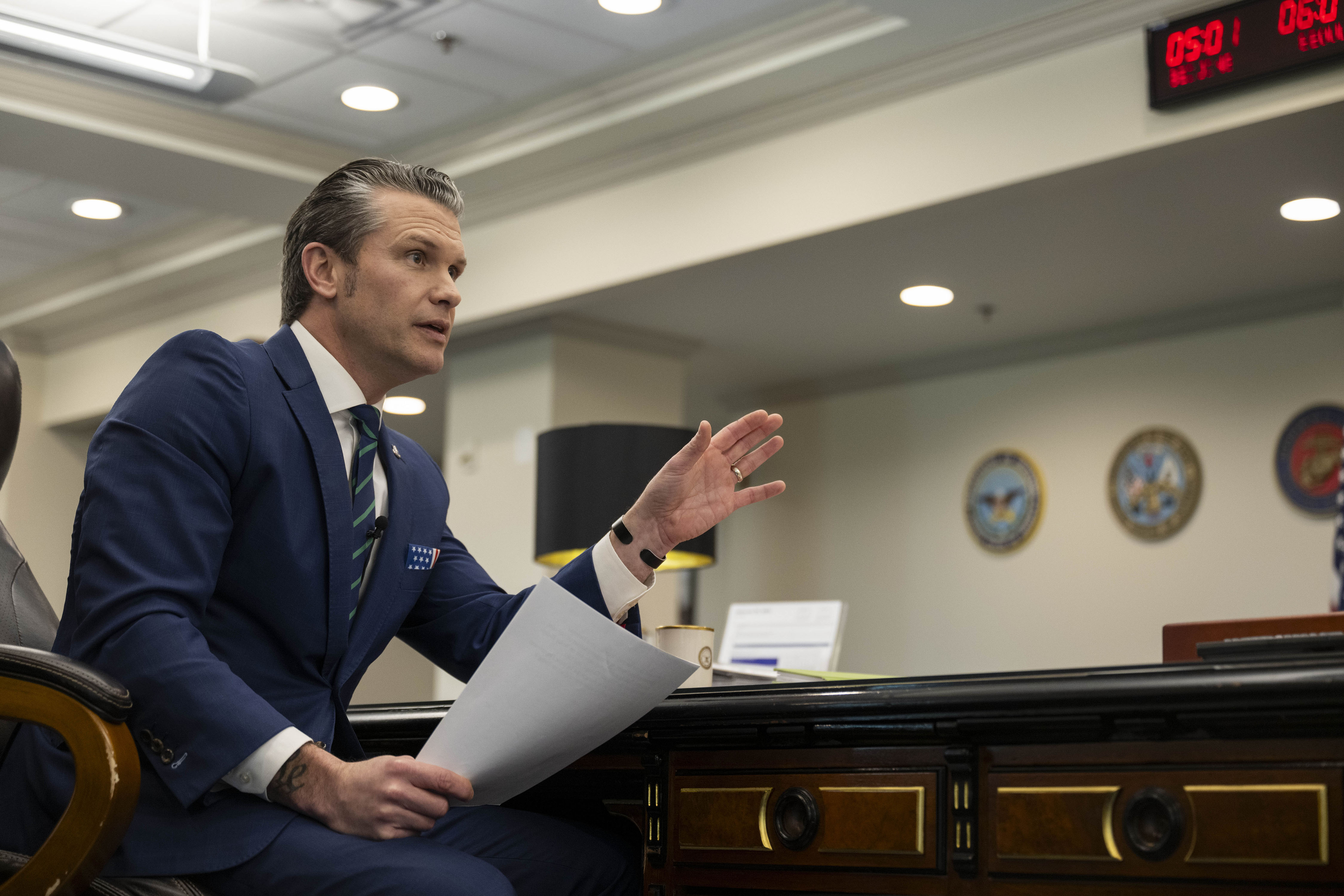 Secretary of Defense Pete Hegseth delivers recorded remarks from his office at the Pentagon, Washington, D.C., Feb. 20, 2025. (DoD photo by U.S. Navy Petty Officer 1st Class Alexander Kubitza)