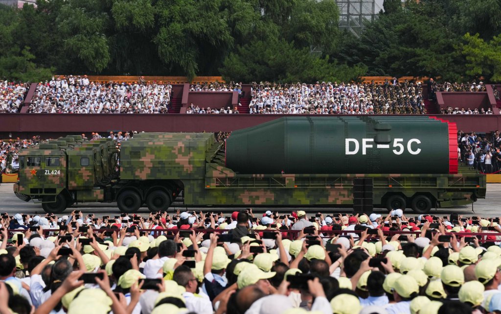 The nuclear missile formation passes through Tian'anmen Square during a military parade in Beijing, capital of China, Sept. 3, 2025. China on Wednesday held a grand gathering to commemorate the 80th anniversary of the victory in the Chinese People's War of Resistance against Japanese Aggression and the World Anti-Fascist War. (Photo by Yan Linyun/Xinhua via Getty Images)