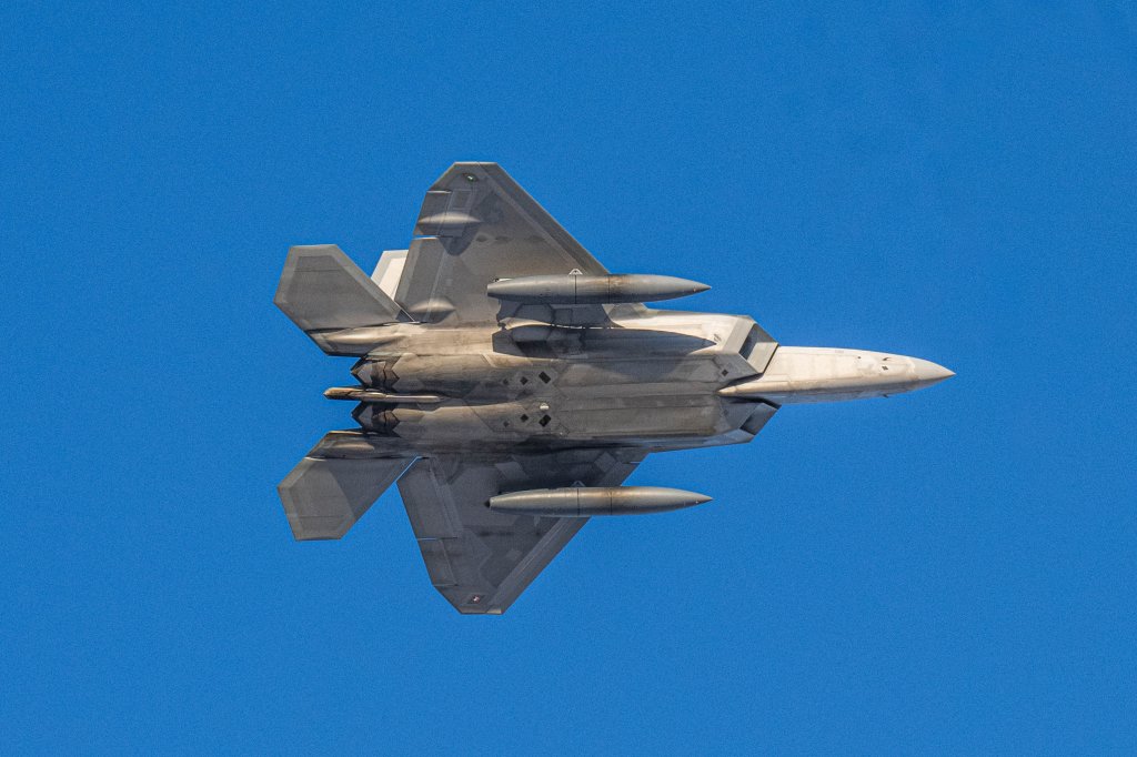 U.S. Air Force F-22 Raptors assigned to the 90th Fighter Generation Squadron return from deployment Nov. 19, 2024 on Joint Base Elmendorf-Richardson, Alaska. The squadron was deployed in an effort to deter aggression and mitigate global tensions. (U.S. Air Force photo by Airman 1st Class Owen Davies)