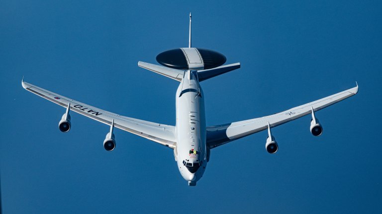 A U.S. Air Force E-3 Sentry AWACS aircraft appeared near the Venezuelan coast today