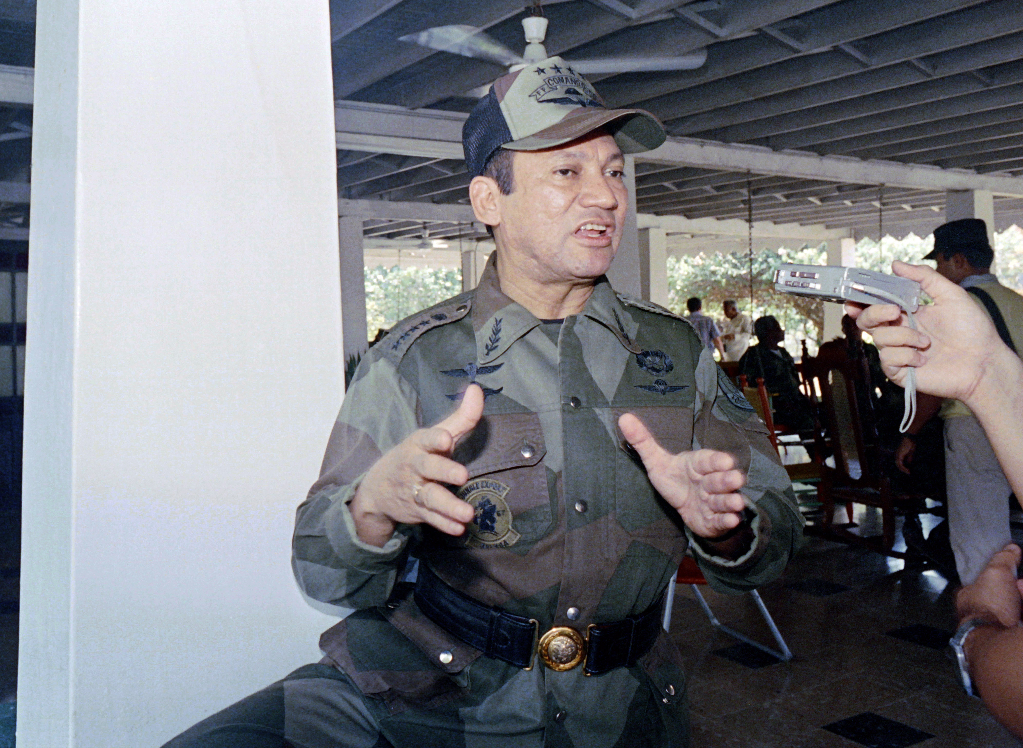 This photo taken on April 22, 1988 in Chepo central Panama, shows General Manuel Antonio Noriega during an interview with an AFP reporter (not in pic). Former Panamanian dictator Manuel Noriega arrived in Paris on April 27, 2010 after the United States extradited him to face trial in France on charges of laundering drug money. AFP PHOTO / CARLOS SCHIEBECK (Photo credit should read CARLOS SCHIEBECK/AFP via Getty Images)
