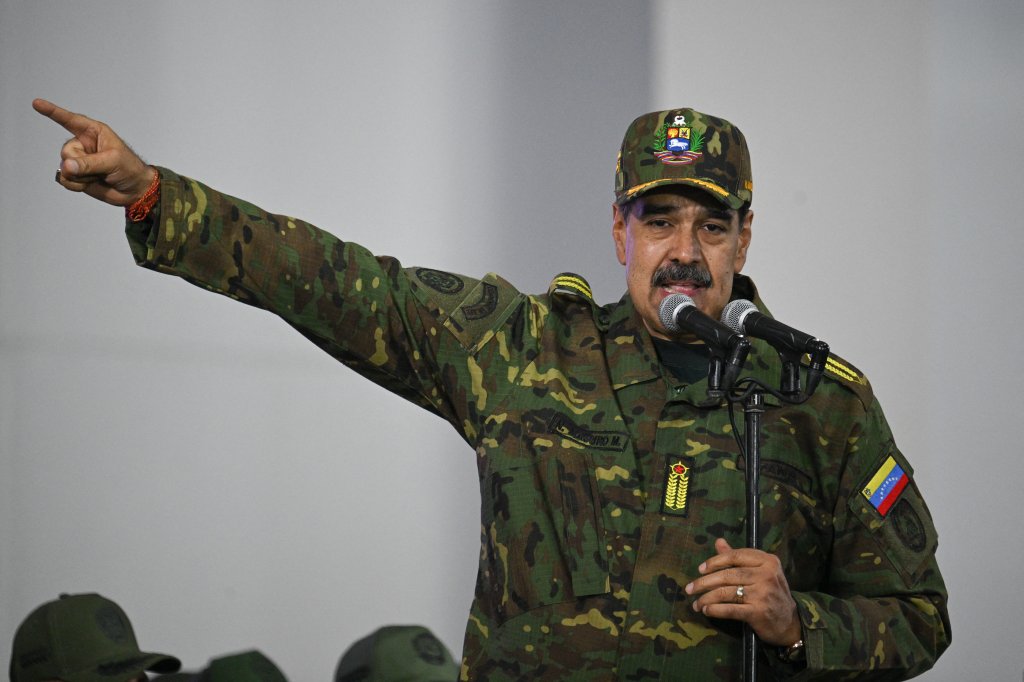 Venezuela's President Nicolas Maduro delivers a speech during a military ceremony in Fuerte Tiuna, Caracas on November 25, 2025. (Photo by Federico PARRA / AFP via Getty Images)