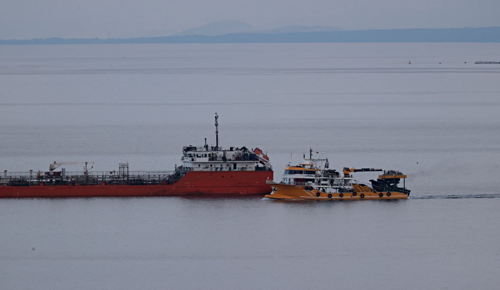 SINOP, TURKIYE - DECEMBER 02: A view of the vessel named 'MIDVOLGA-2,' which came under attack in international waters of the Black Sea while sailing from Russia to Georgia, has reached off the coast of Sinop, Turkiye on December 02, 2025. (Photo by Veysel Altun/Anadolu via Getty Images)