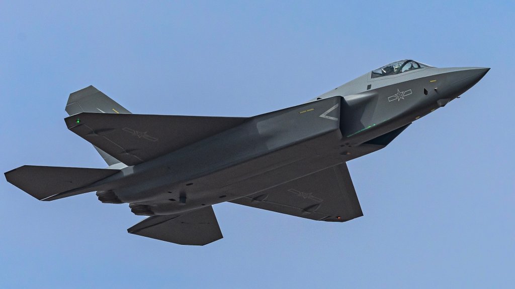 ZHUHAI, CHINA - NOVEMBER 09: A J-35A stealth fighter conducts adaptive training for the upcoming 15th China International Aviation and Aerospace Exhibition, or Airshow China 2024, on November 9, 2024 in Zhuhai, Guangdong Province of China. The 15th China International Aviation and Aerospace Exhibition will be held in Zhuhai from November 12 to 17.