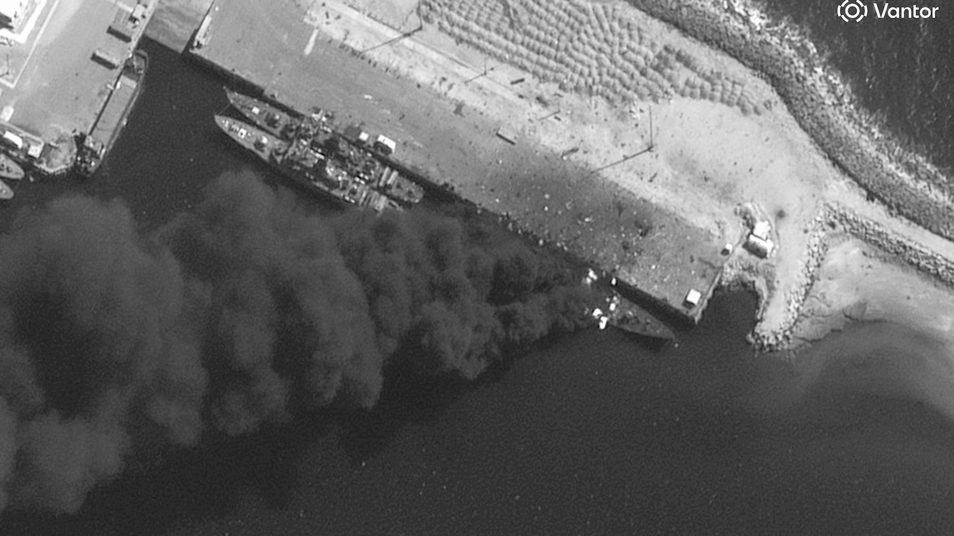 Iranian Navy frigate struck in port in konarak iran.