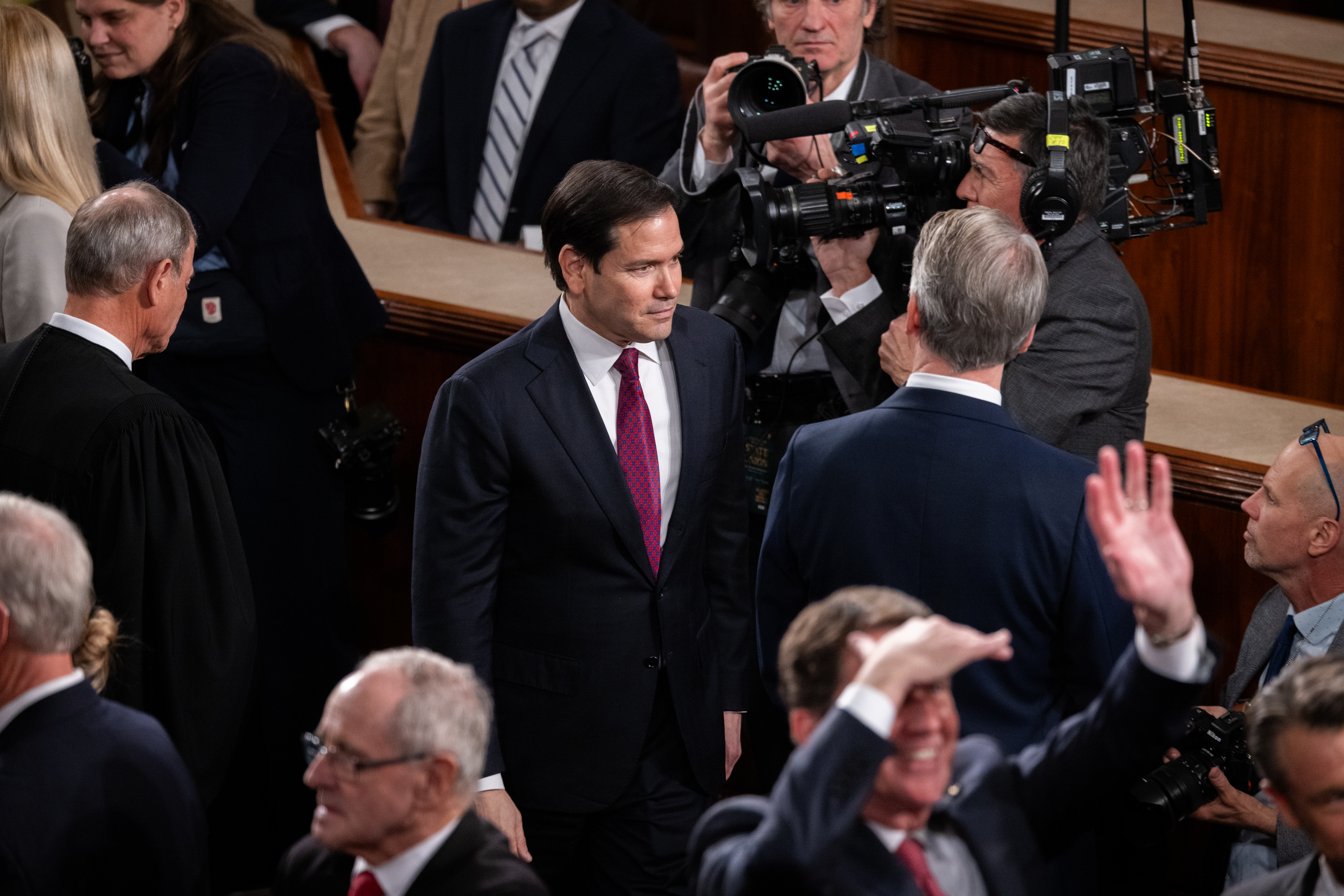 WASHINGTON, DC - FEBRUARY 24: Secretary of State Marco Rubio arrives in the chambers of the U.S. House of Representatives ahead of President Trumpâs State of the Union address in Washington, DC on February 24, 2026. (Photo by Nathan Posner/Anadolu via Getty Images)