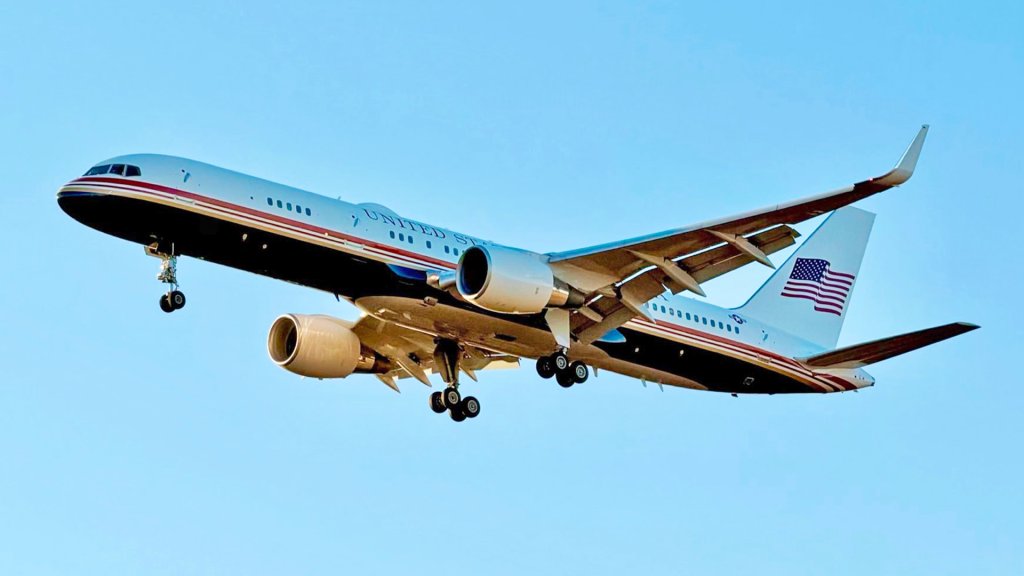 One of the U.S. Air Force's C-32A VIP aircraft has re-emerged wearing a new red, white, and blue paint scheme.