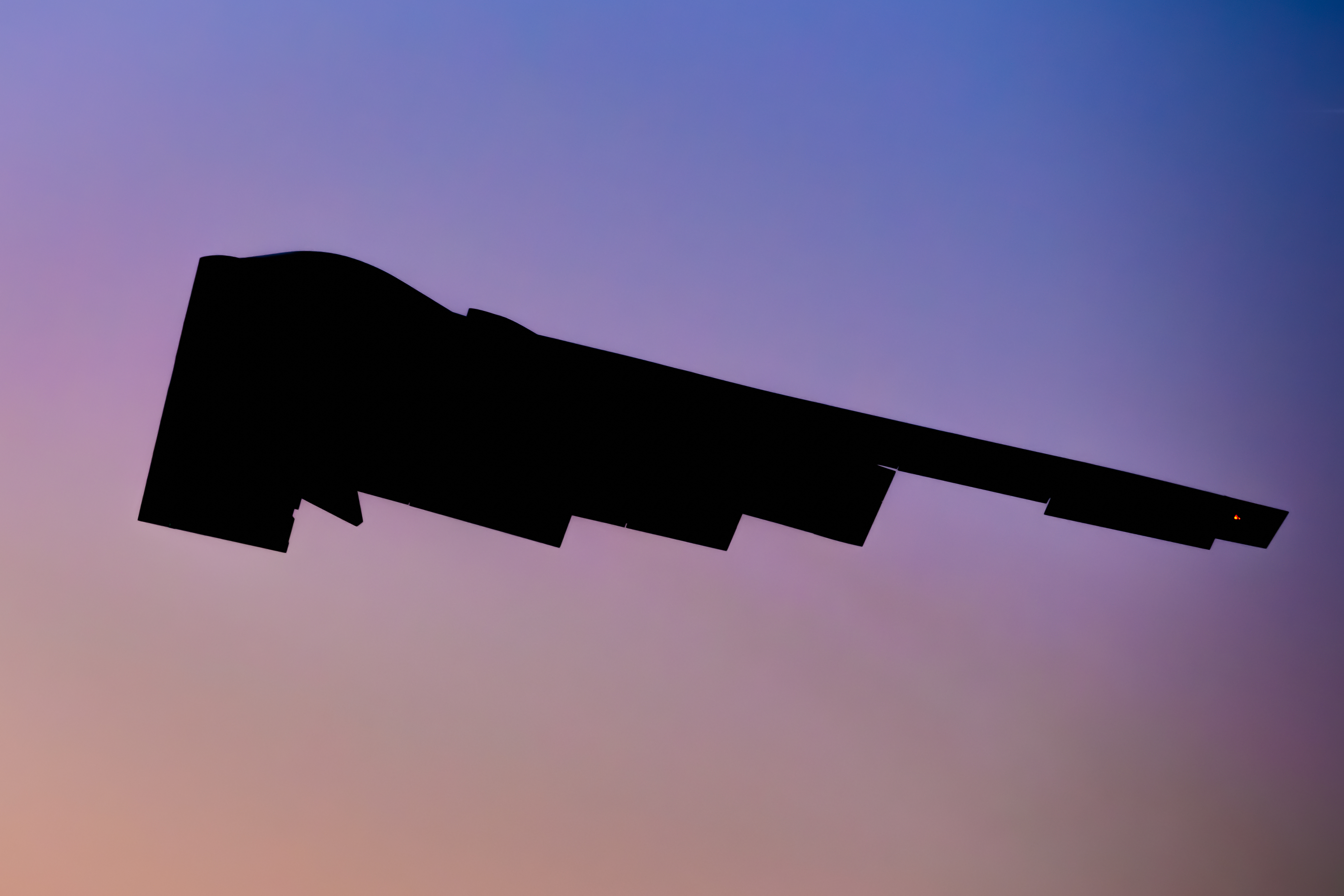 A U.S. Air Force B-2 Spirit aircraft departs Whiteman Air Force Base, Missouri, Oct. 2, 2025. The B-2 is capable of penetrating heavily defended air spaces and delivering conventional and nuclear munitions anywhere on the globe. (U.S. Air Force photo by Staff Sgt. Joshua Hastings)