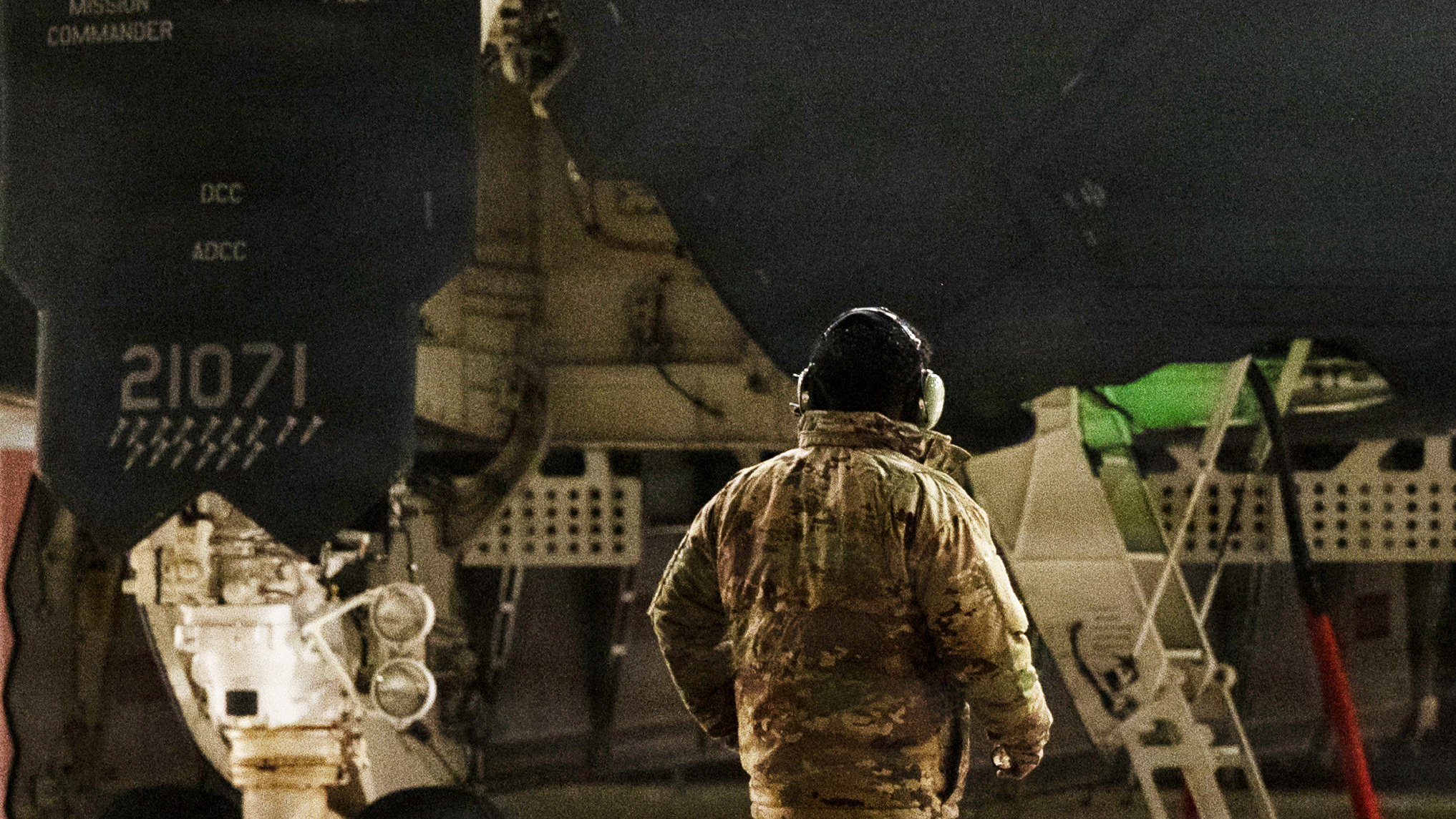 U.S. Air Force crew chiefs perform pre-flight checks on a B-2 Spirit stealth bomber during Operation Epic Fury, March 17, 2026. (U.S. Air Force photo)