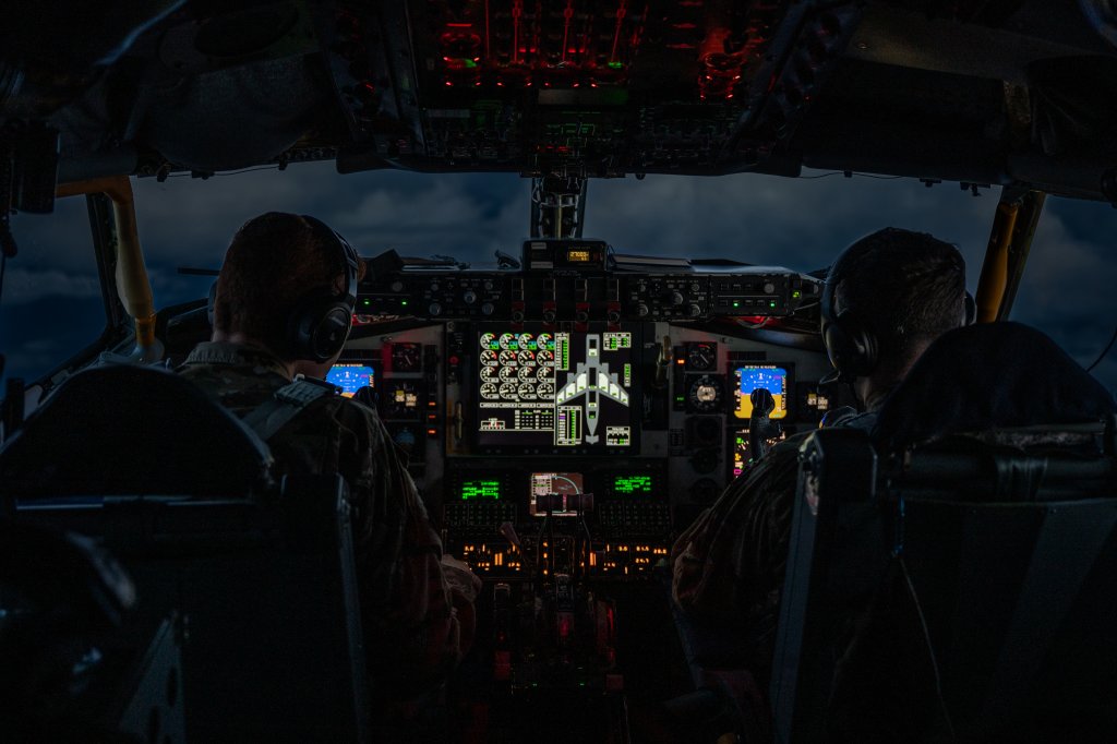 U.S. Air Force Airmen prepare for aerial refueling on a KC-135 Stratotanker aircraft during Operation Epic Fury over the U.S. Central Command area of responsibility, March 20, 2026. (U.S. Air Force photo)