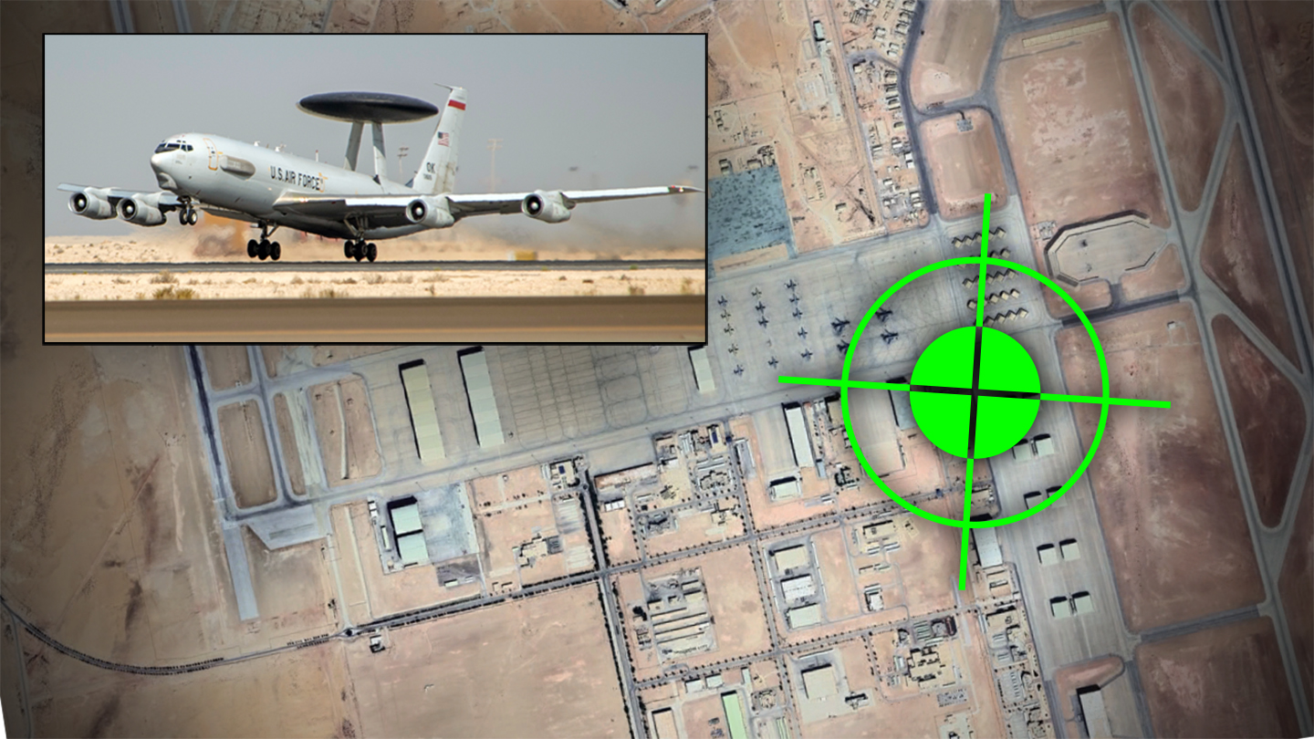 E-3 sentry seen destroyed after Iranian attack in Saudi Arabia.