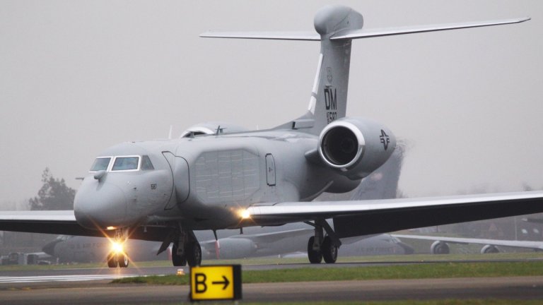 U.S. Air Force EA-37B Compass Call arrives at RAF Mildenhall on March 30, 2026.