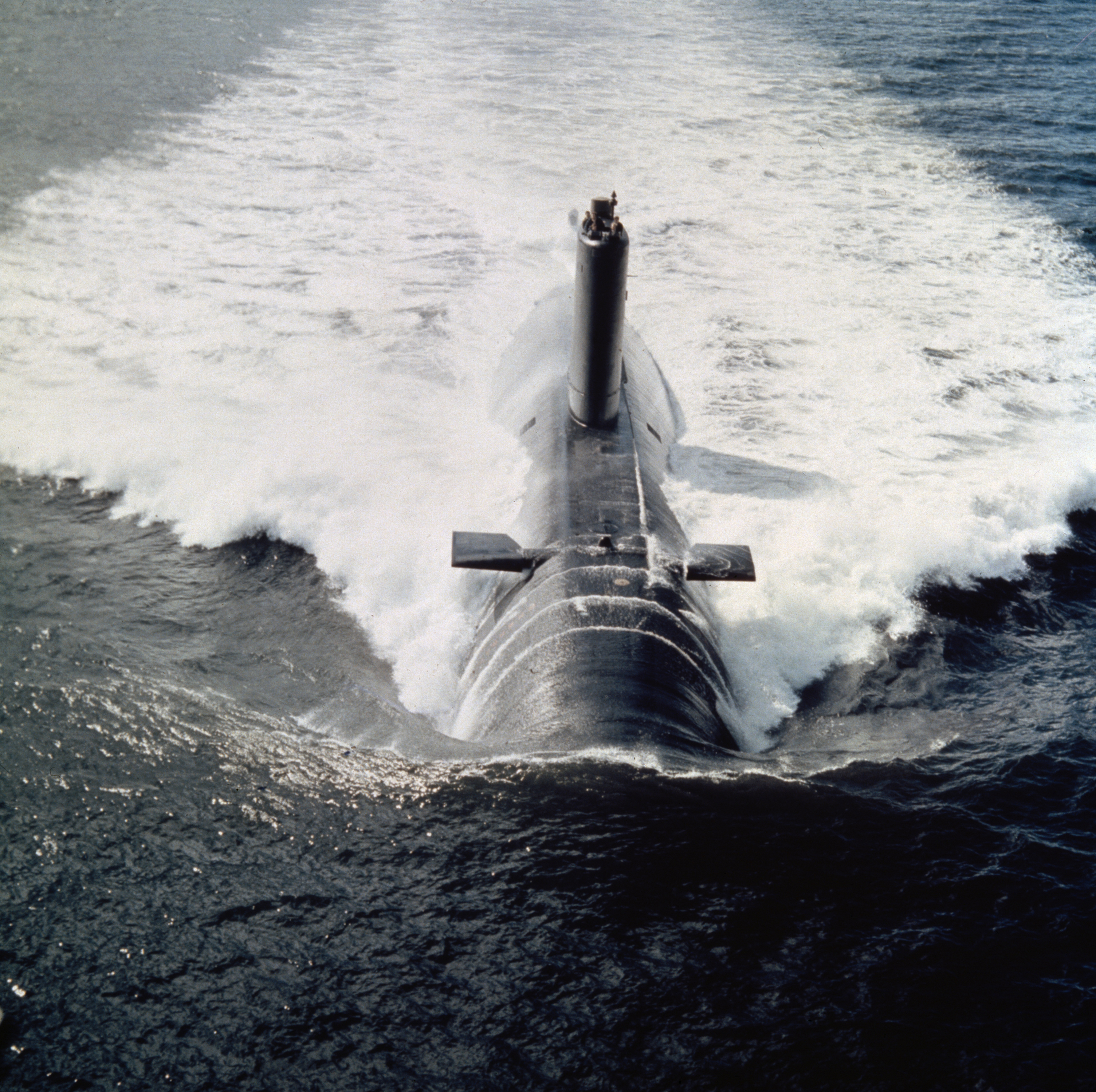 The Royal Navy 1945 - 1975, HMS CONQUEROR, the Churchill class nuclear powered submarine, underway in the early 1970s. In 1982, the submarine sank the Argentine cruiser ARA BEL GRANO during the Falklands Conflict. She was decomissioned in 1990. (Photo by Royal Navy Official Photographer/ Crown Copyright. Imperial War Museums via Getty Images)