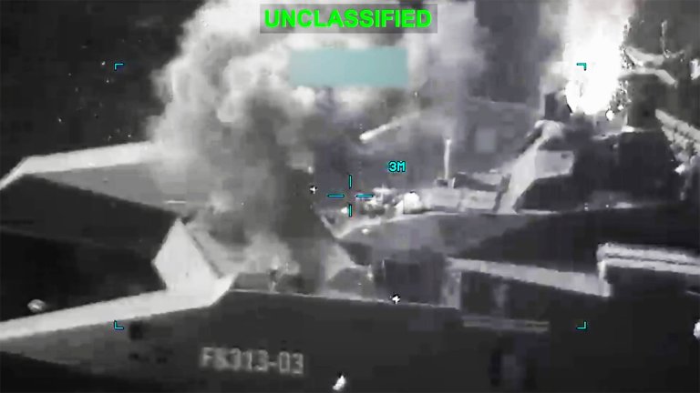 Now we are seeing footage of one of Iran's strangest and most advanced warships, the Shahid Soleimani class IRIS Shahid Sayyad Shirazi (FS313-03), being struck and set ablaze.