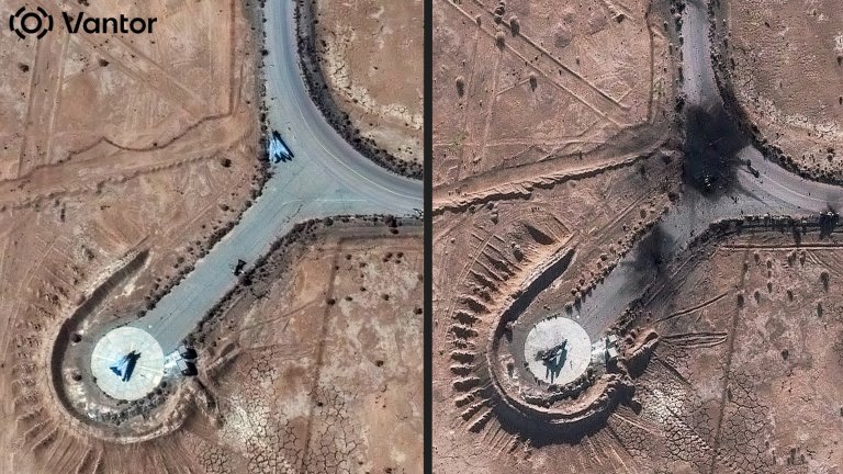 Satellite imagery from Vantor shows at least two, and more likely three, swing-wing F-14 Tomcat fighters, as well as at least 10 other aircraft destroyed on the ground following strikes on an Iranian airbase in Isfahan.