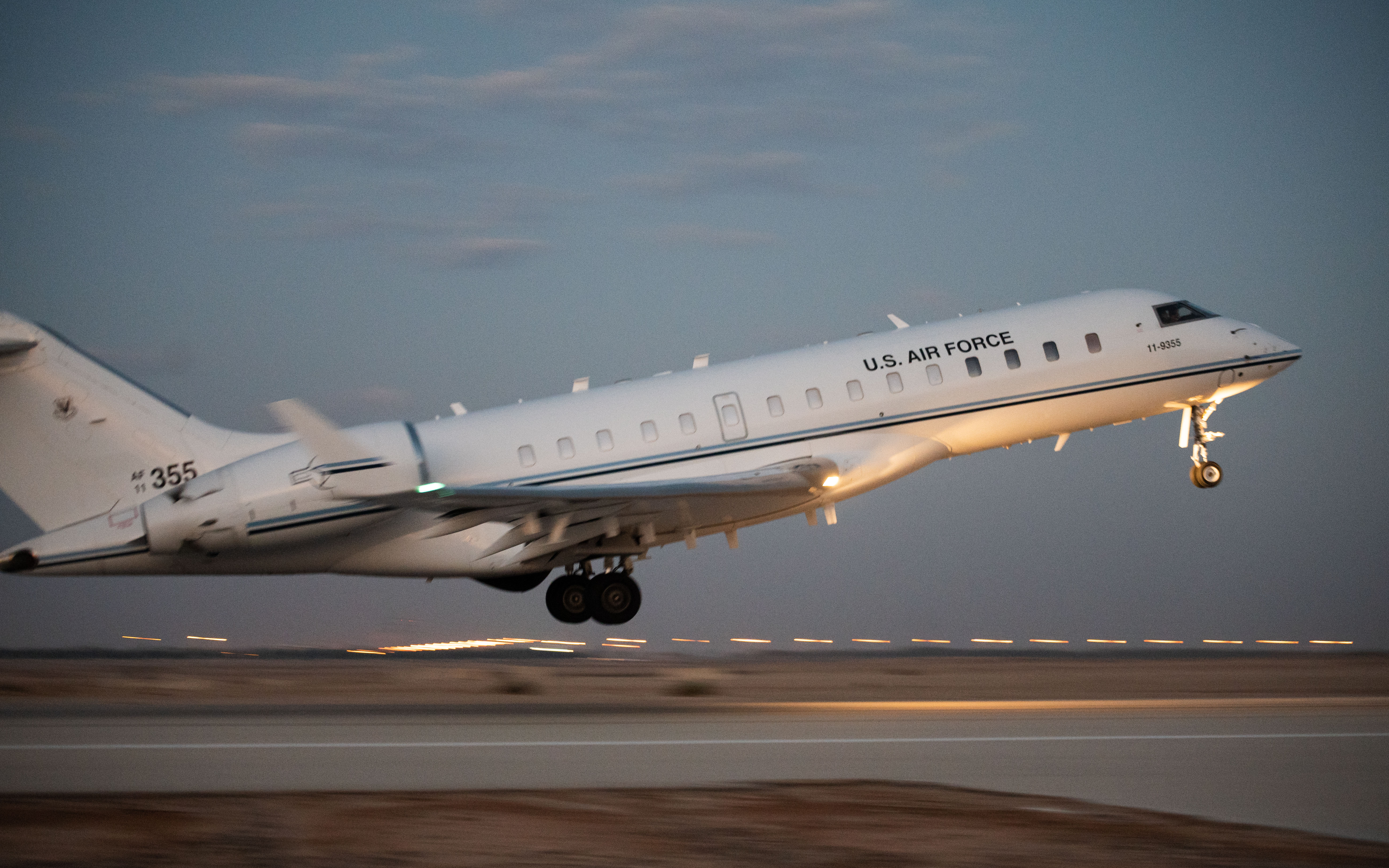 A U.S. Air Force E-11A Battlefield Airborne Communications Node (BACN) takes off from Prince Sultan Air Base, Kingdom of Saudi Arabia, Jan. 4, 2022, in support of complex joint training with aircraft from across the region, to include U.S. Air Force F-16 Fighting Falcons and U.S. Marine Corps F/A-18 Hornets. Airspace across U.S. Central Command’s area of responsibility is among the most dynamic in the world and regular training ensures U.S. and coalition aircrew operate safely and professionally. (U.S. Air Force photo by Senior Airman Jacob B. Wrightsman)