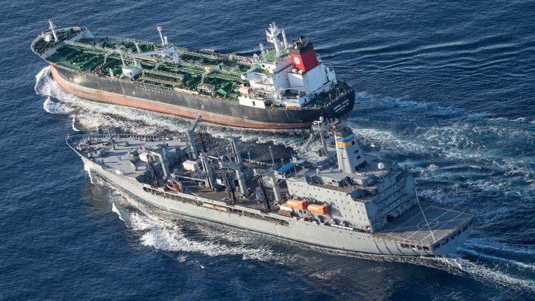 191028-N-LQ653-1278 PACIFIC OCEAN (Oct. 28, 2019) Henry J. Kaiser-class underway replenishment oiler USNS Yukon (T-AO-202, front, makes its approach to commercial tanker MT Empire State as the two ships prepare to conduct a consolidated loading. The evolution provided the Military Sealift Command (MSC) Pacific Commander the opportunity to exercise a training opportunity at sea with the two ships. (U.S. Navy photo by Mass Communication Specialist 1st Class Patrick W. Menah Jr./Released)