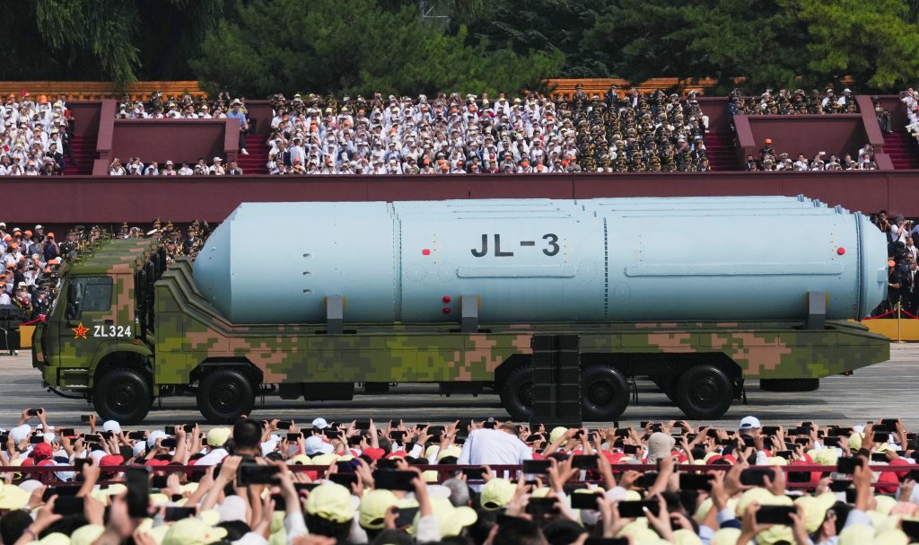 The nuclear missile formation passes through Tian'anmen Square during a military parade in Beijing, capital of China, Sept. 3, 2025. China on Wednesday held a grand gathering to commemorate the 80th anniversary of the victory in the Chinese People's War of Resistance against Japanese Aggression and the World Anti-Fascist War. (Photo by Yan Linyun/Xinhua via Getty Images)