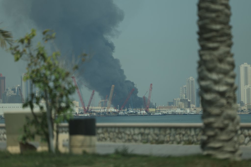 MANAMA, BAHRAIN - FEBRUARY 28: Smoke rises after Iran carried out a missile strike on the main headquarters of the U.S. Navyâs 5th Fleet in Manama in retaliation against US-Israeli attacks, in Bahrain February 28, 2026. (Photo by Stringer/Anadolu via Getty Images)