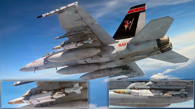 A Navy F/A-18 carries the new Joint Direct Attack Munition (JDAM) Long Range (LR) variant during a test event in early April off the coast of California (U.S. Navy photo/released)