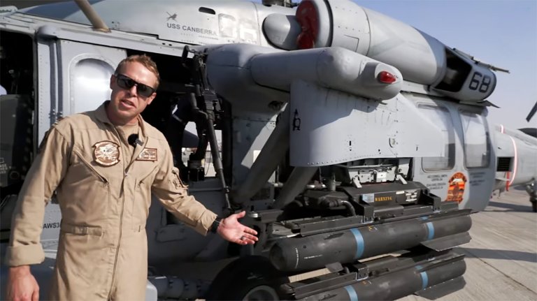 MH-60S pilot gives tour of his Seahawk helicopter.