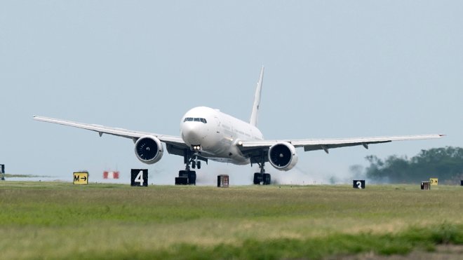 After heavy structural modifications in Waco, Texas, NASA's 777 aircraft returns to Langley Research Center in Hampton, Virginia.